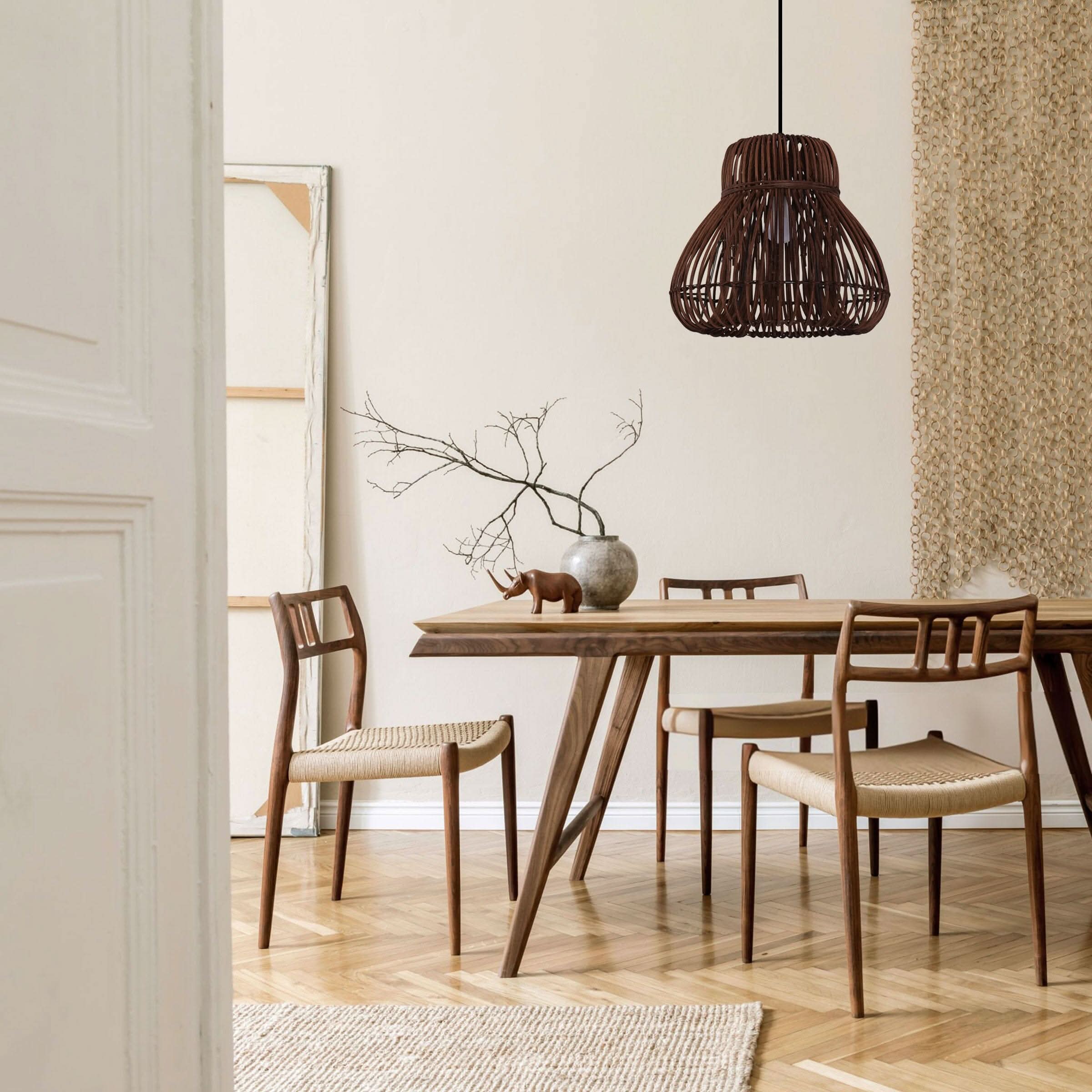 Lightsin Natural Woven Rattan Pendant Light – Handcrafted Rustic Ceiling Light for Dining Rooms, Living Spaces, and Cafés