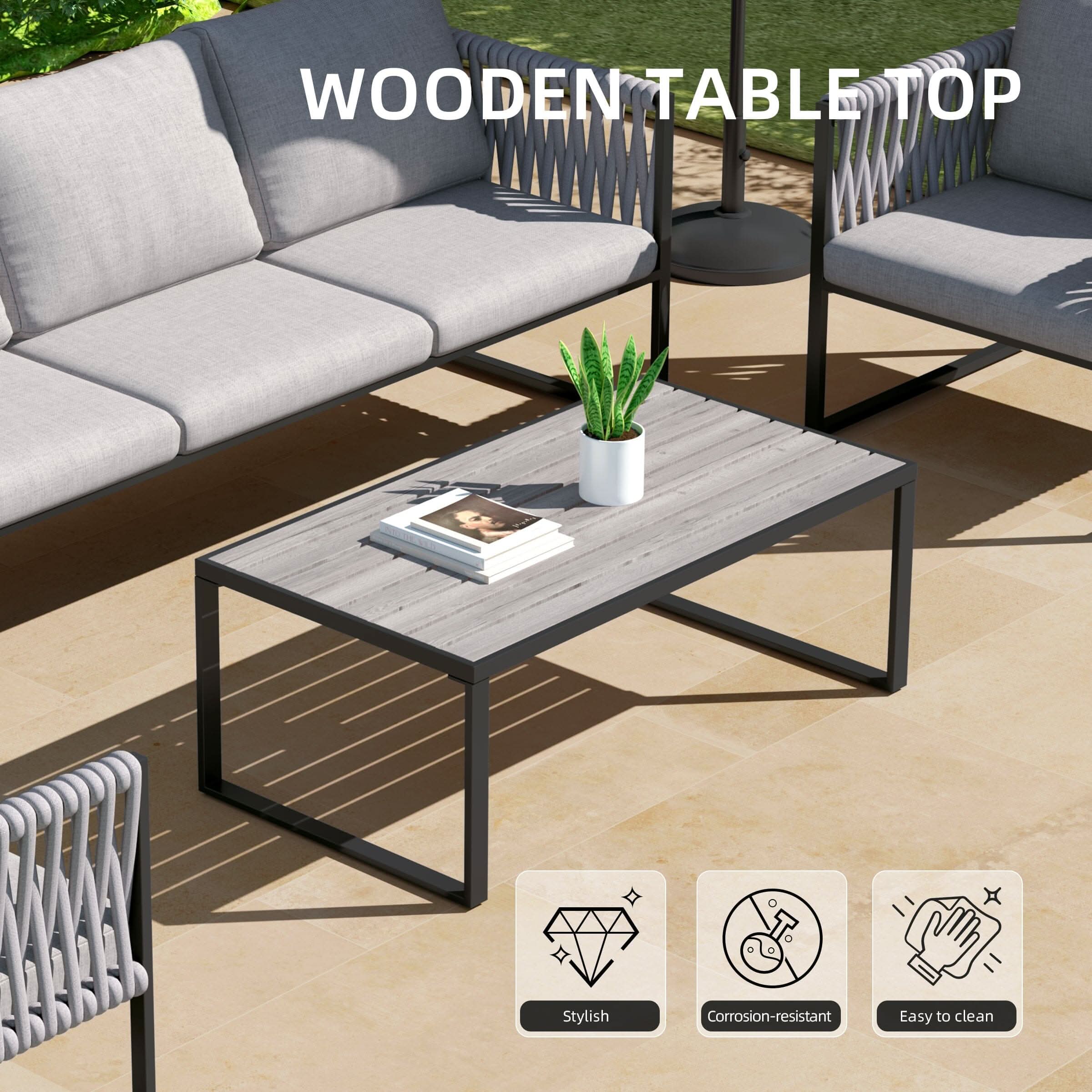 4 Piece Aluminium Outdoor Sofa Set with Glass Table Garden Furniture