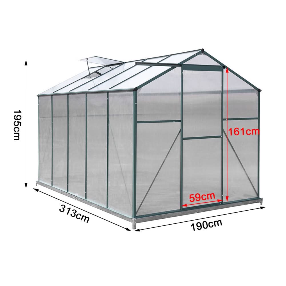4×6 ft/ 6×6 ft/ 8×6 ft/10' x 6' ft Garden Greenhouse Green Framed with 2 Vents Rain Gutter Setting