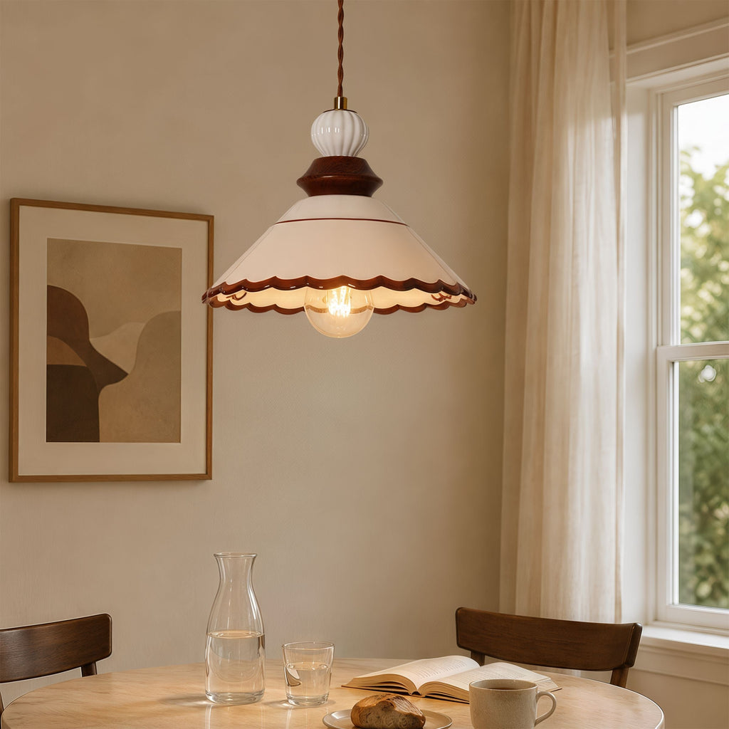 Brown Ceramic Lace Pendant Light | E27 Decorative Ceiling Lamp