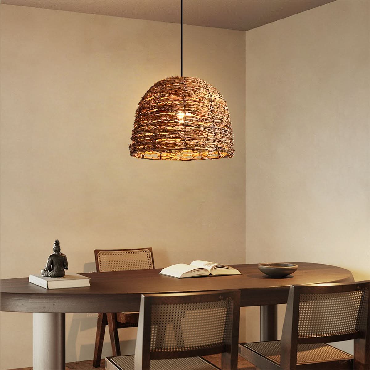 Lightsin Rustic Woven Rattan Dome Pendant Light for Cozy Interiors