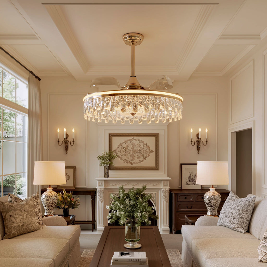 Lightsin 60cm Modern Gold Crystal Ceiling Fan with Light