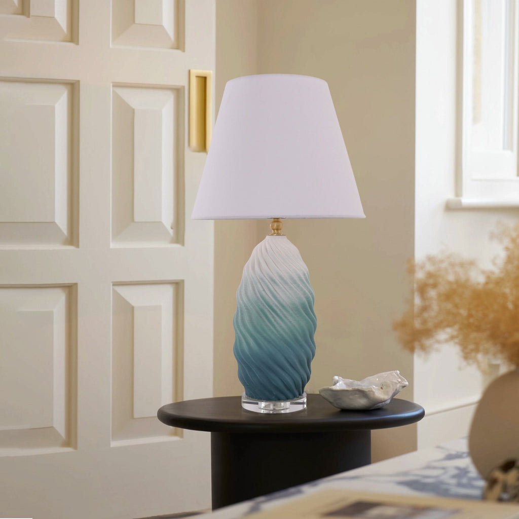 ‍Lightsin 3D Green White Gradient Threaded Ceramic Table Lamp with Fabric Shade (100% off)