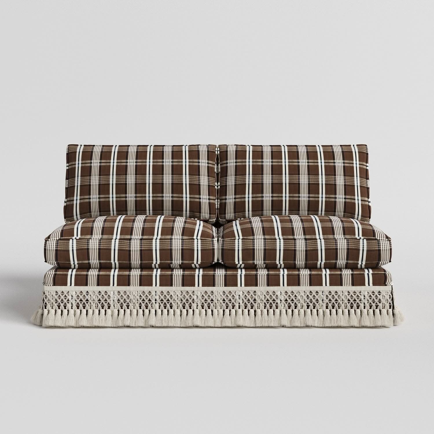 Armless Sofa with Fringed Trim and Removable Covers