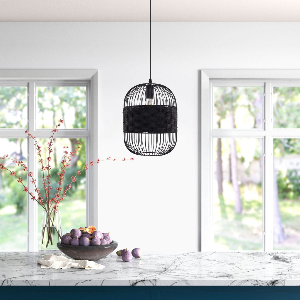 Glyph-Lightsin Black Handcrafted Pendant Light Industrial Rattan Design for Home Decor