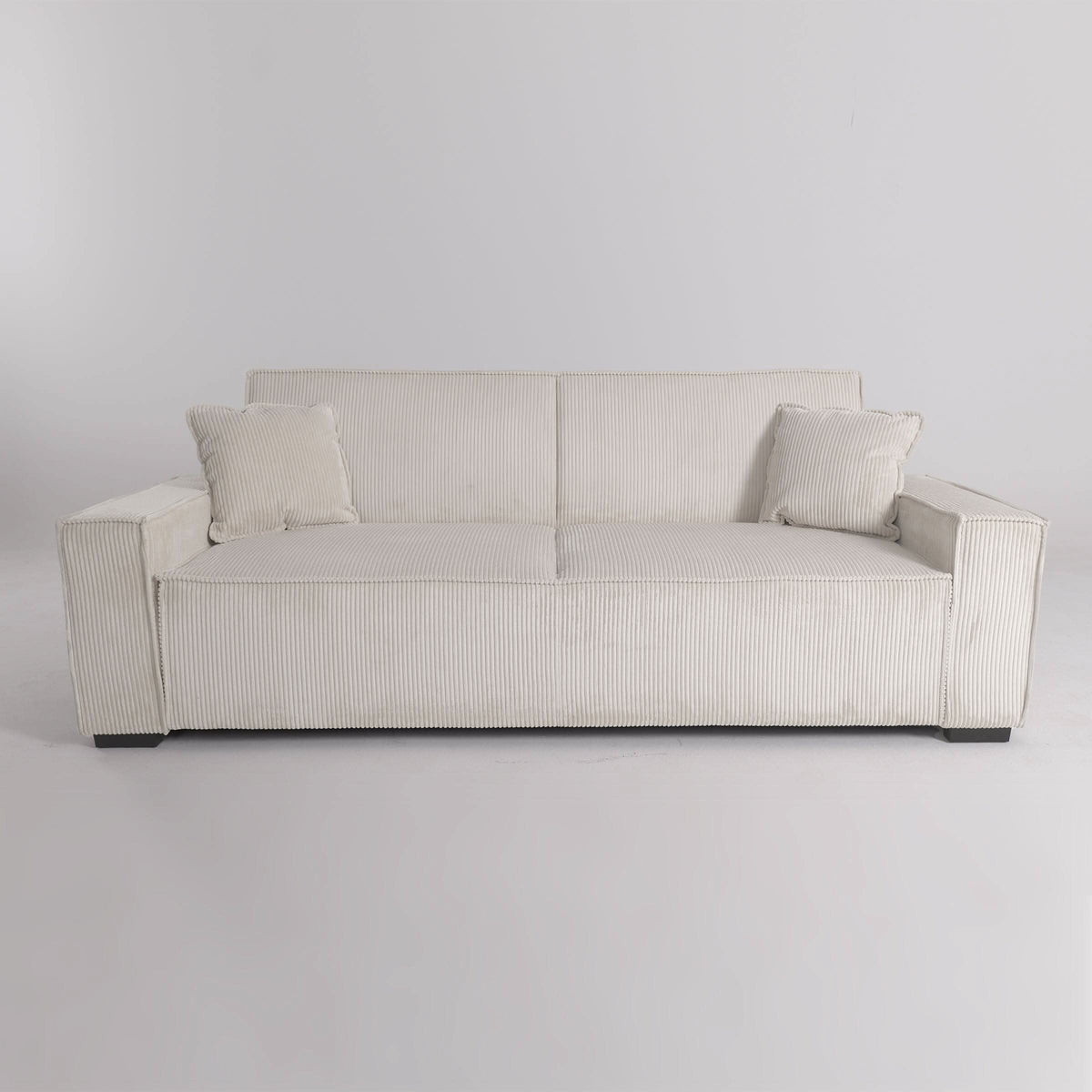 Beige & Grey Corduroy Sofa Bed with Adjustable Backrest and Spring Coil Support