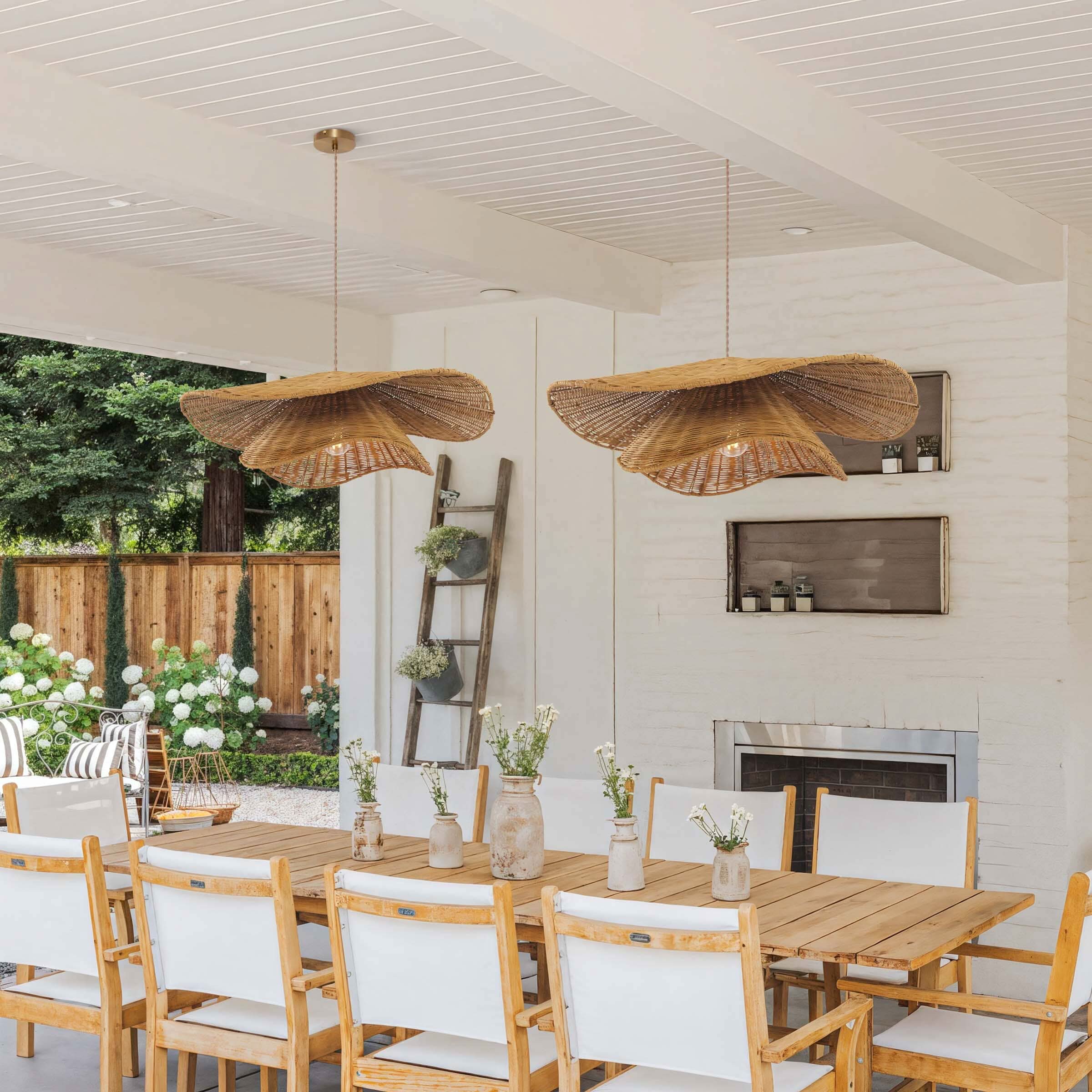 Lightsin Woven Rattan and Iron Pendant Light – Organic Ceiling Pendant Light for Dining Room, Living Room, and Modern Rustic Interiors