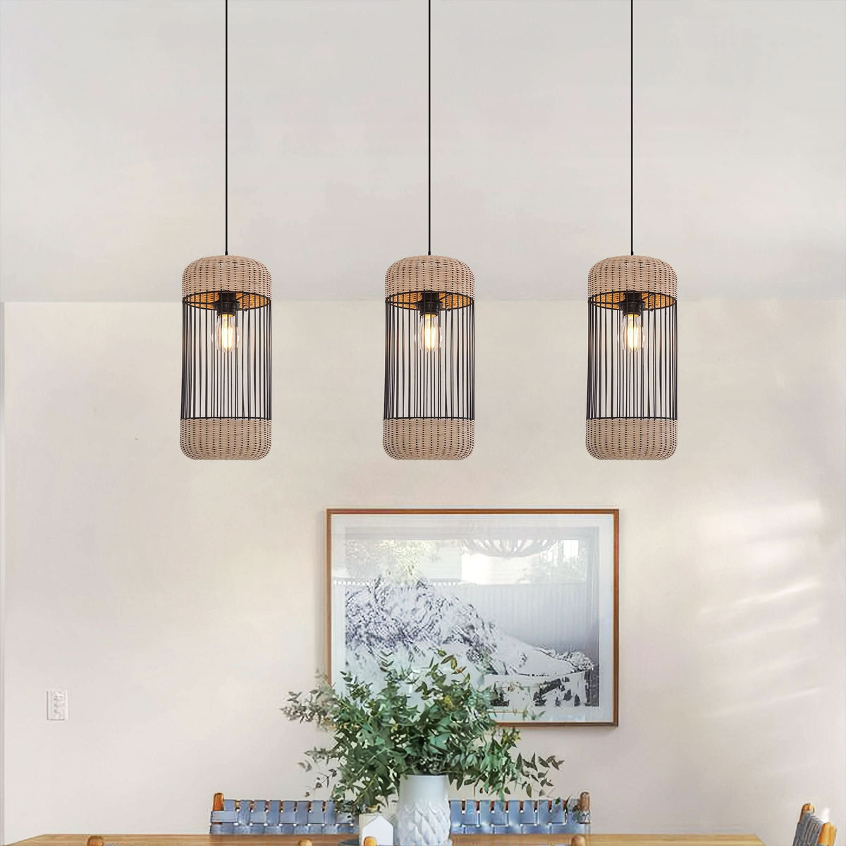 Glyph-Lightsin Cylinder-Inspired Rattan Pendant Light for Warm Natural Elegance