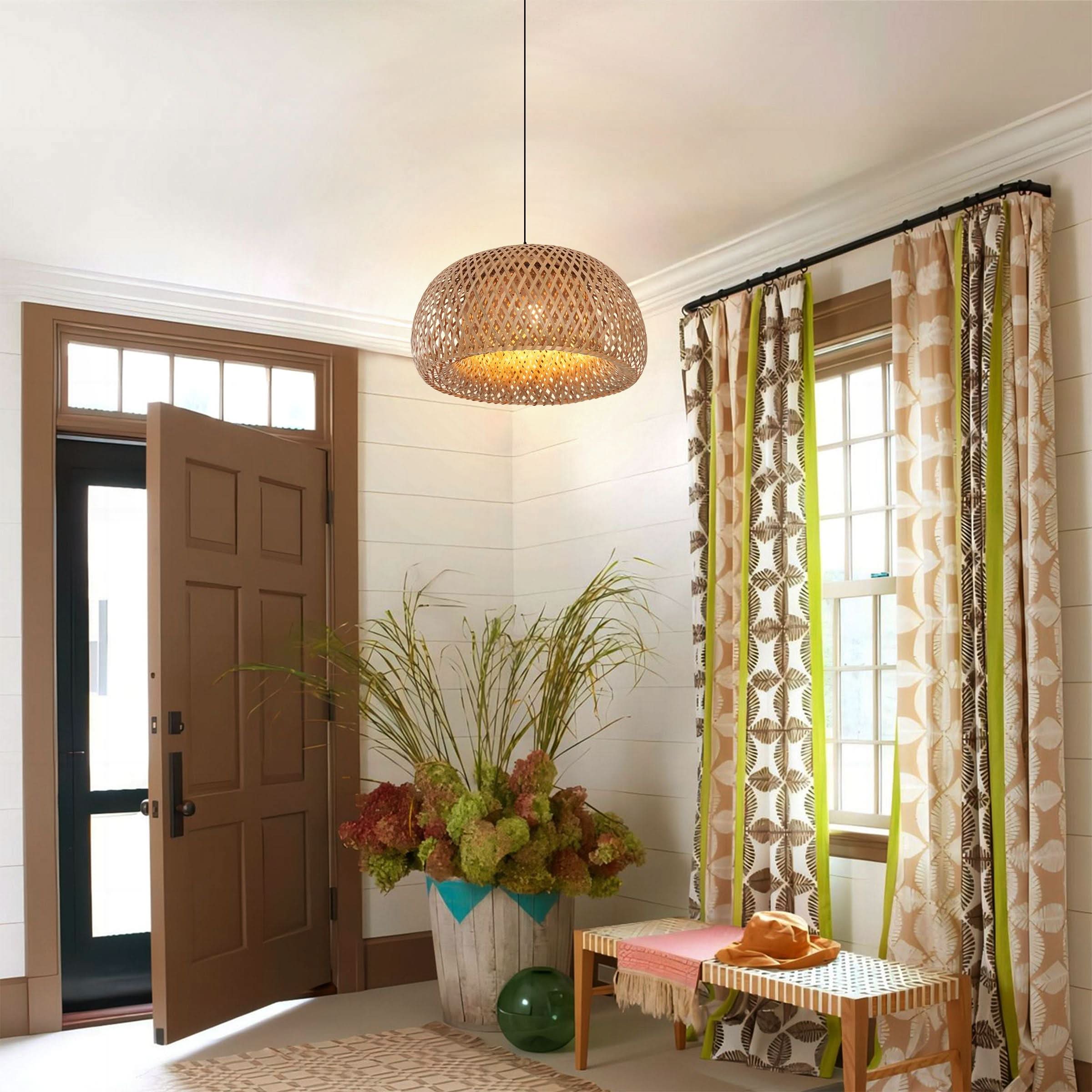 Lightsin Vintage Handwoven Bamboo Dome Pendant Light