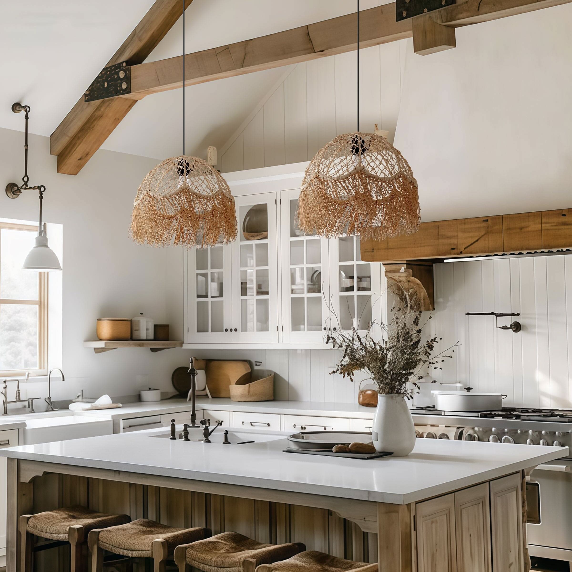 Lightsin Bohemian Woven Rattan Dome Pendant Light for Cozy Interiors