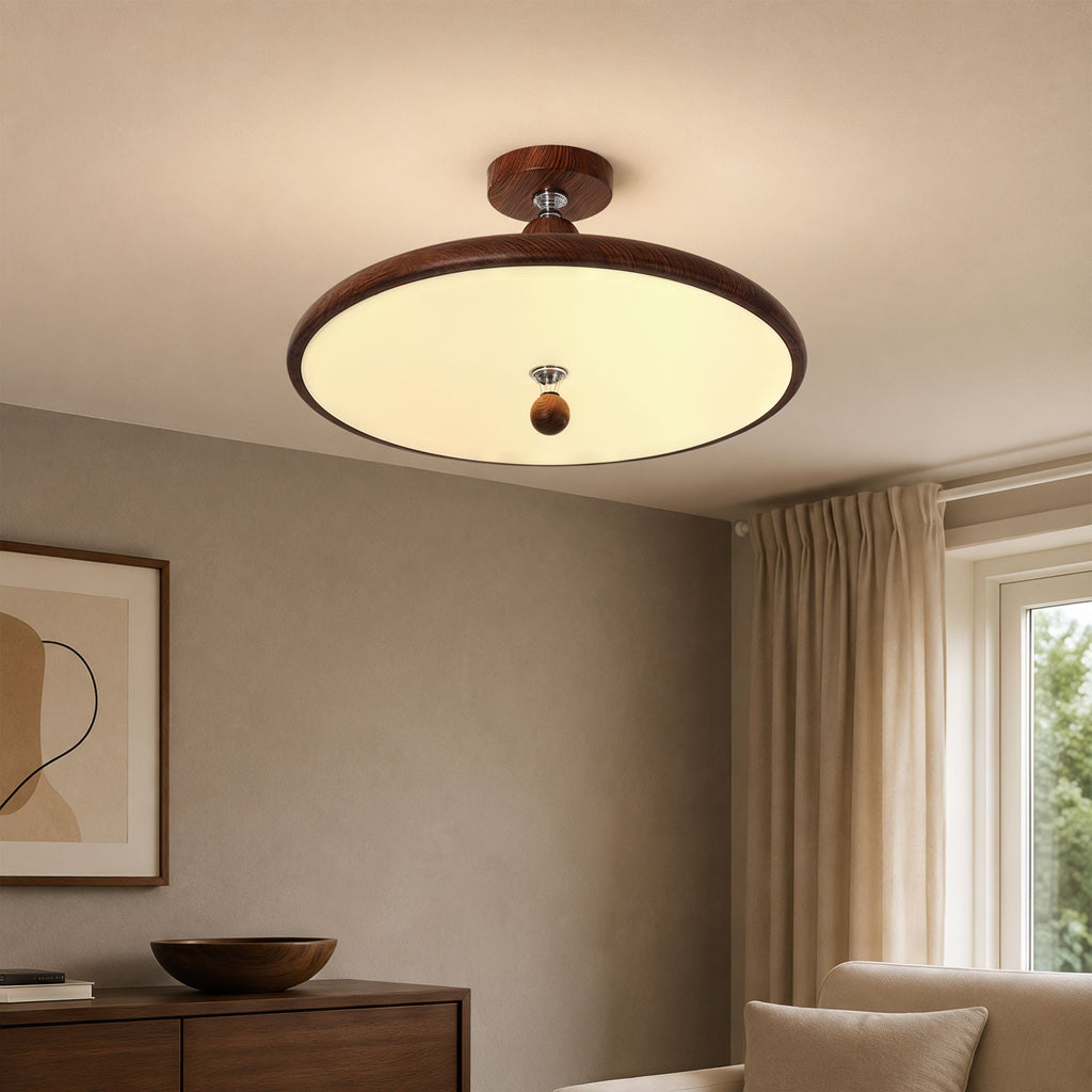 Walnut Two Globe Ceiling Light | Wood Effect Flush Mount