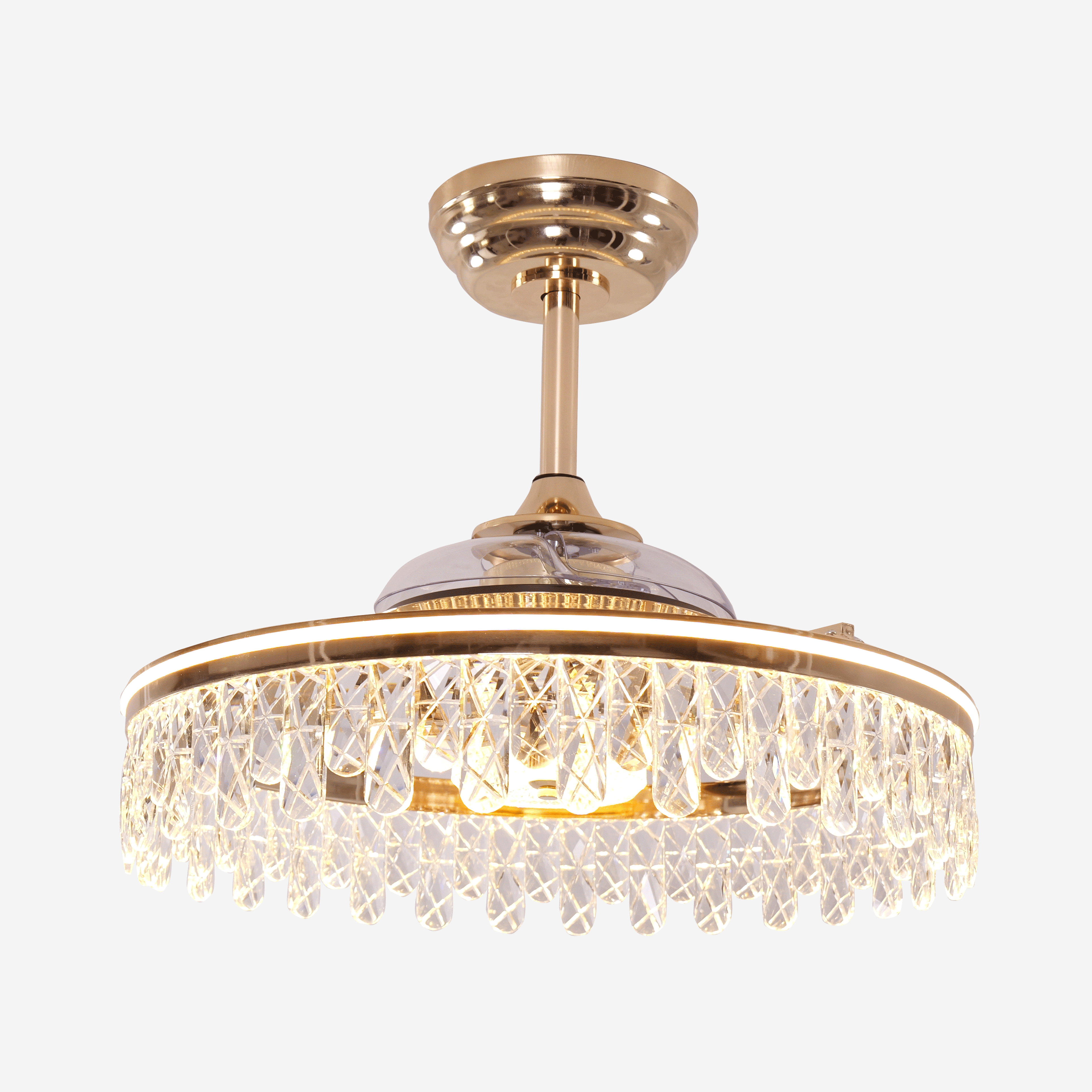 Lightsin 60cm Modern Gold Crystal Ceiling Fan with Light