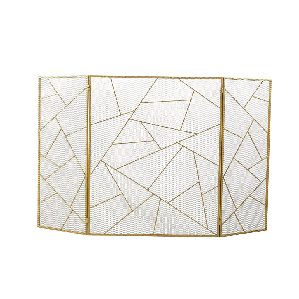 Smallbee Triple-Fold Iron Fireplace Screen Gold Frame – 132x1x80cm