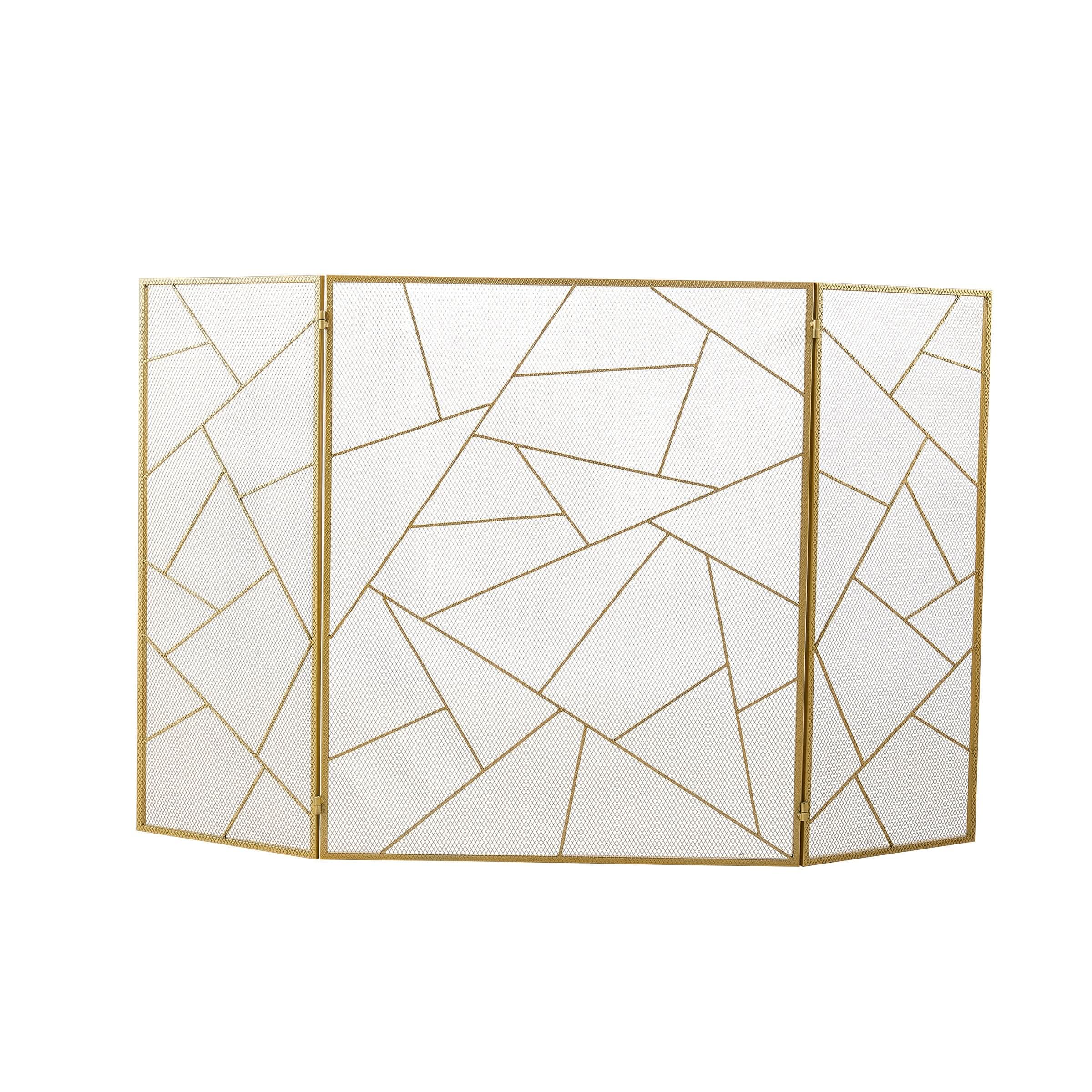 Smallbee Triple-Fold Iron Fireplace Screen Gold Frame – 132x1x80cm