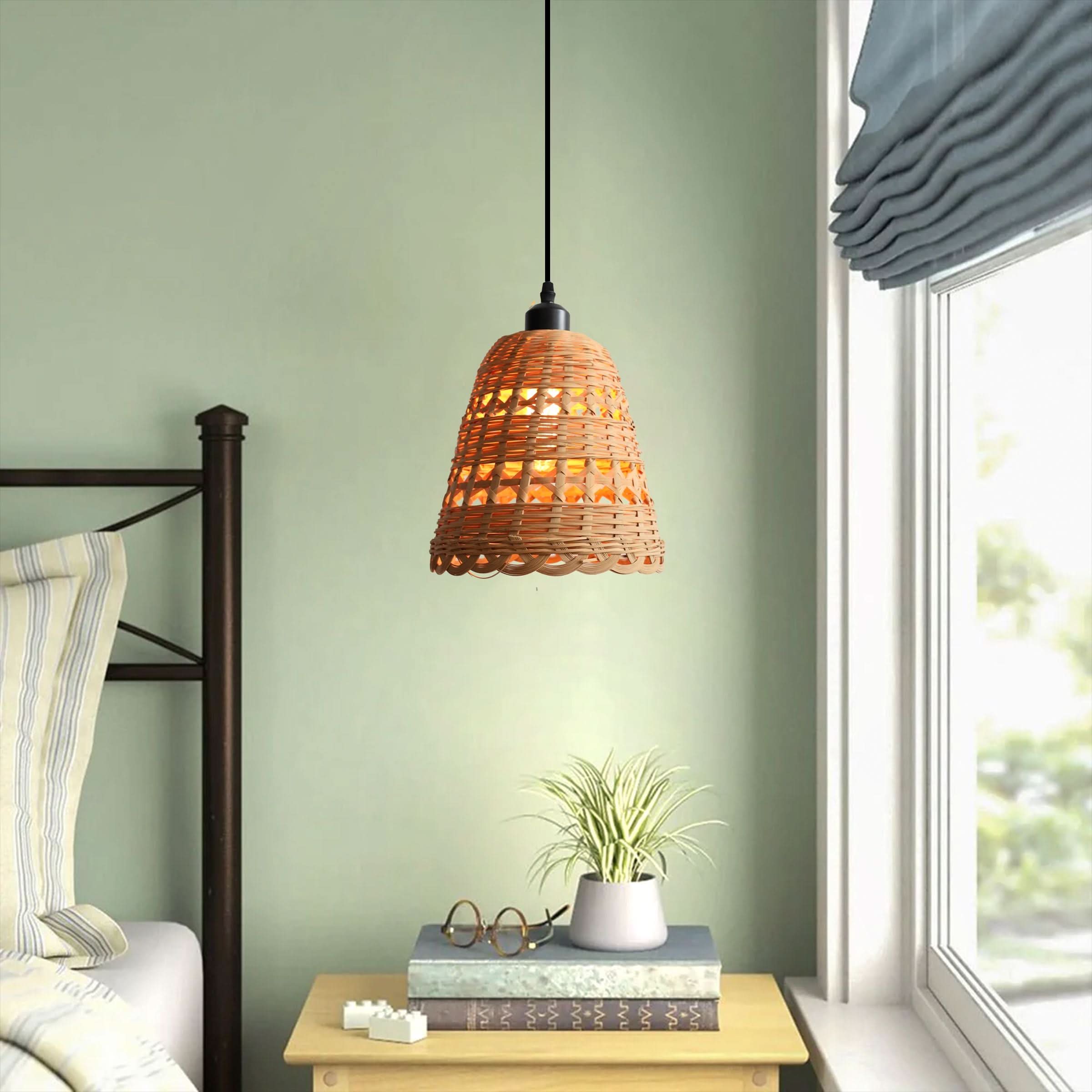 Lightsin Modern Bamboo Handwoven Warm Glow Pendant Light