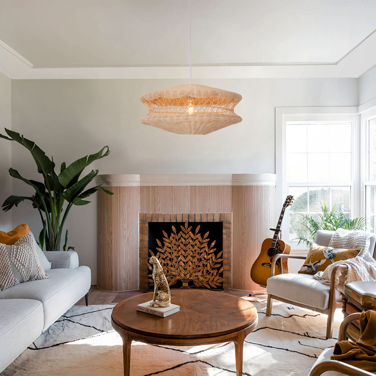 Lightsin Bohemian Wicker Hanging Lamp with Layered Woven Structure