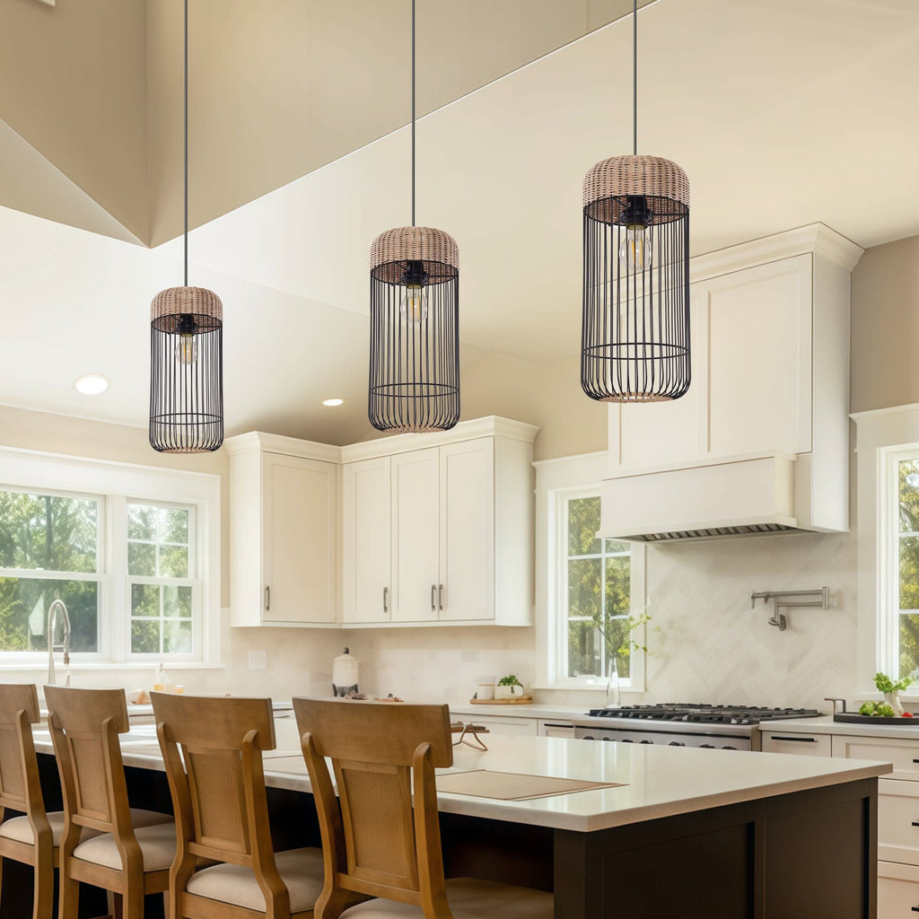 Glyph-Lightsin Rustic Iron Woven Rattan Pendant Light for Dining Room, Reading Corner & Bedroom
