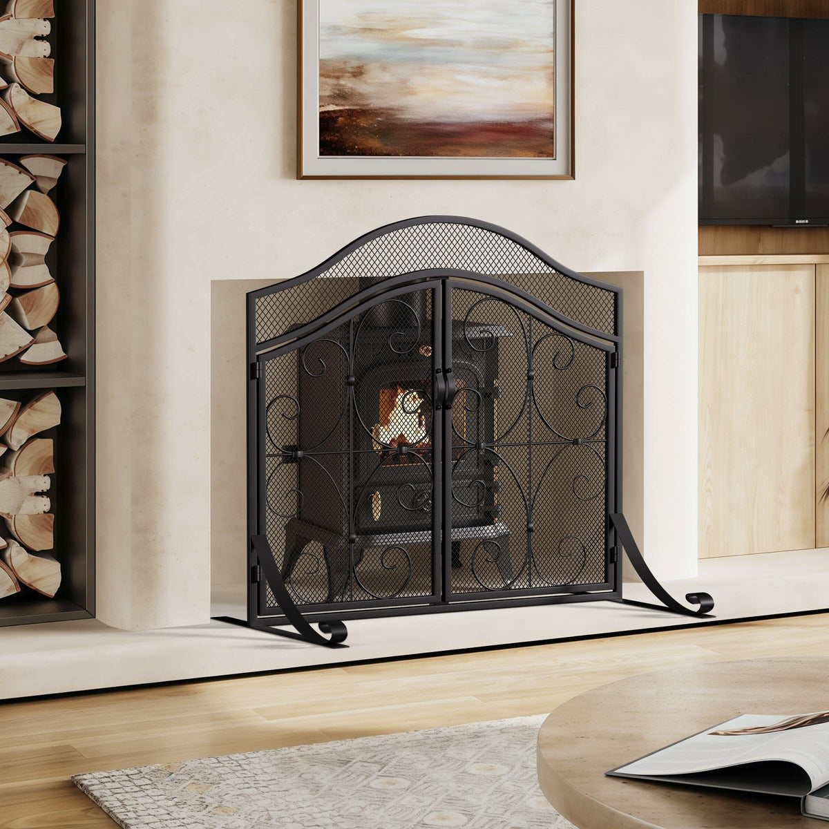 Smallbee Iron Fireplace Screen Black Powder-Coated – 90x32x78.8cm
