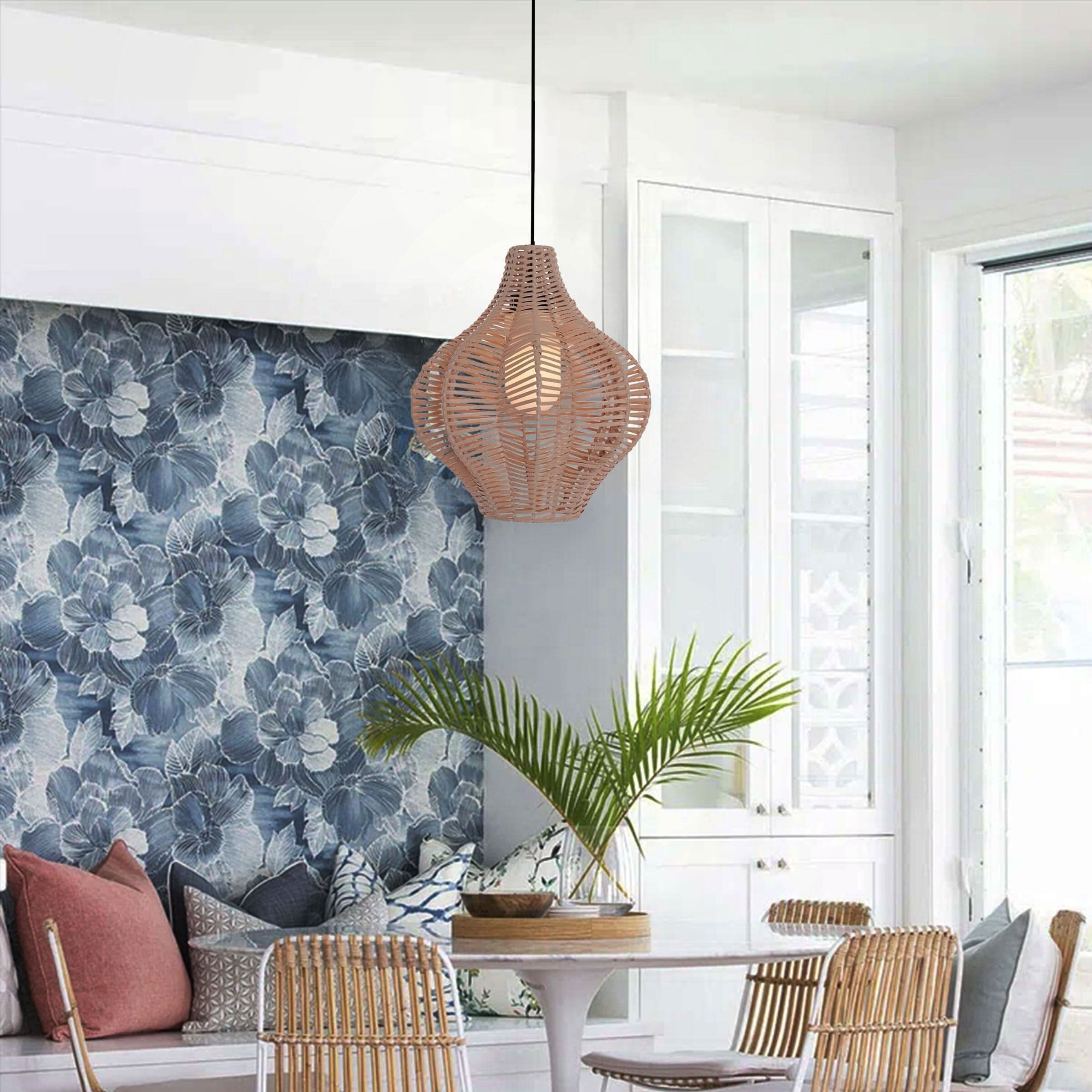 Lightsin Minimalist Handmade Wooden Rattan Pendant Light