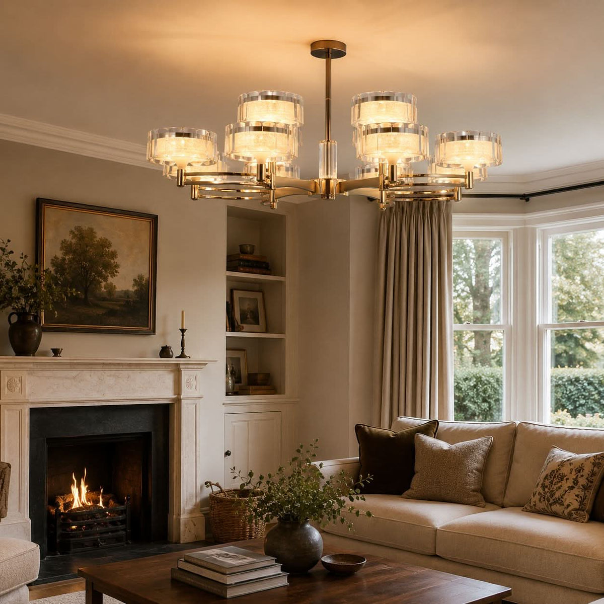 Lightsin Luxury Metal Chandelier for Living Room with Tri-Colour Lighting Options