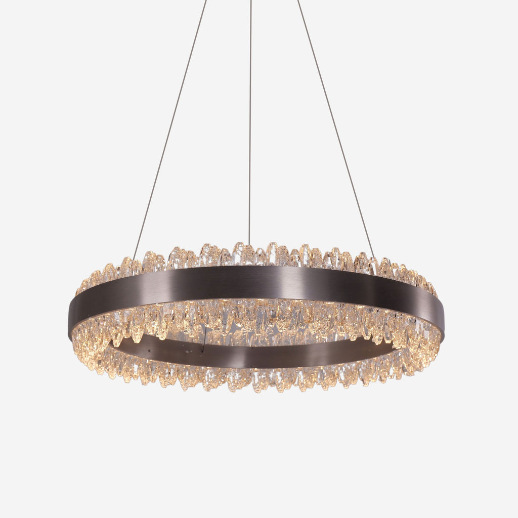 Lightsin Crystal LED Pendant Light Gold Circular Chandelier with Crystal Edges
