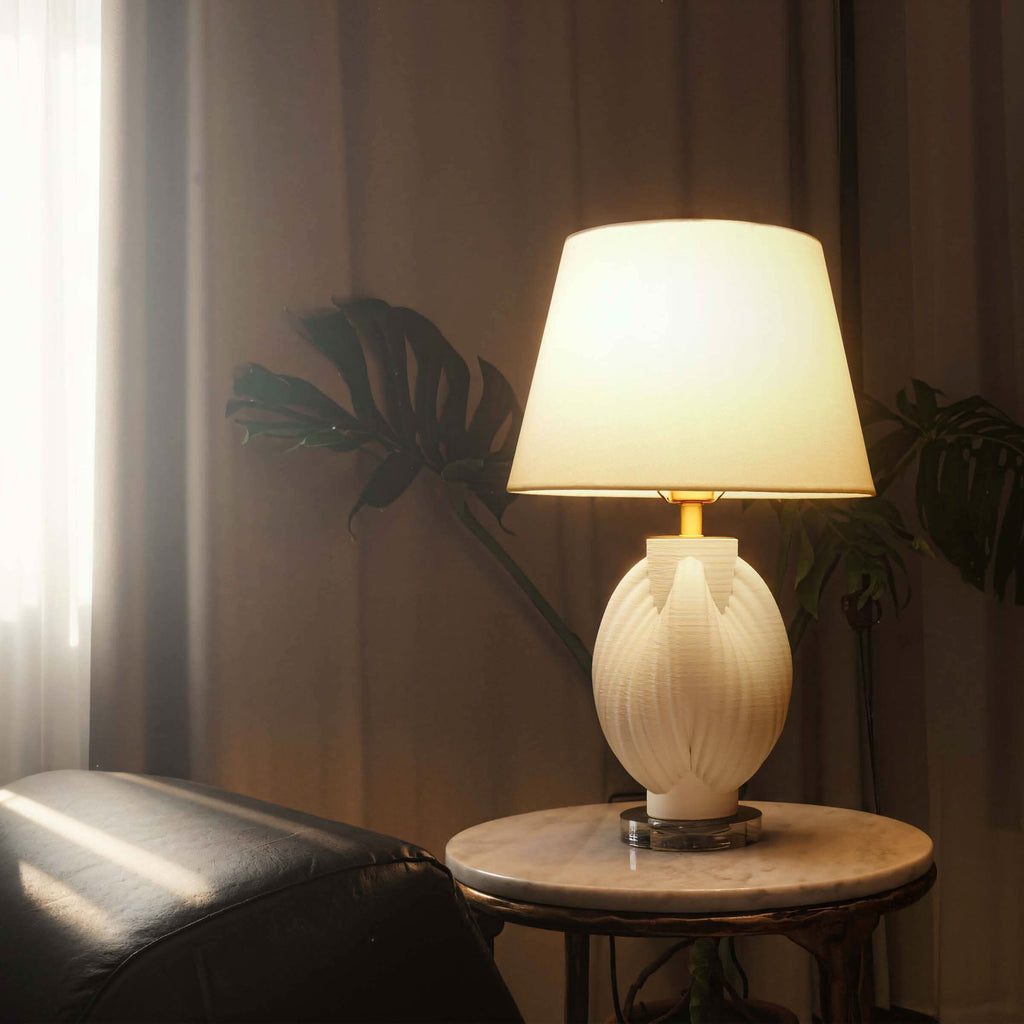 Lightsin 3D Pure White Pod Threaded Ceramic Table Lamp with Fabric Shade