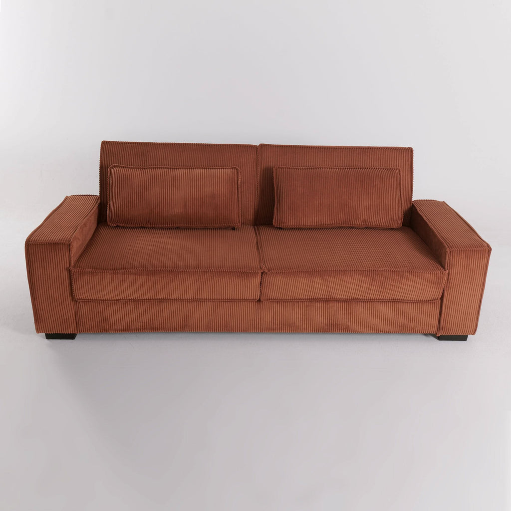Caramel & Deep Blue Corduroy Sofa Bed with Adjustable Backrest and Spring Coil Support