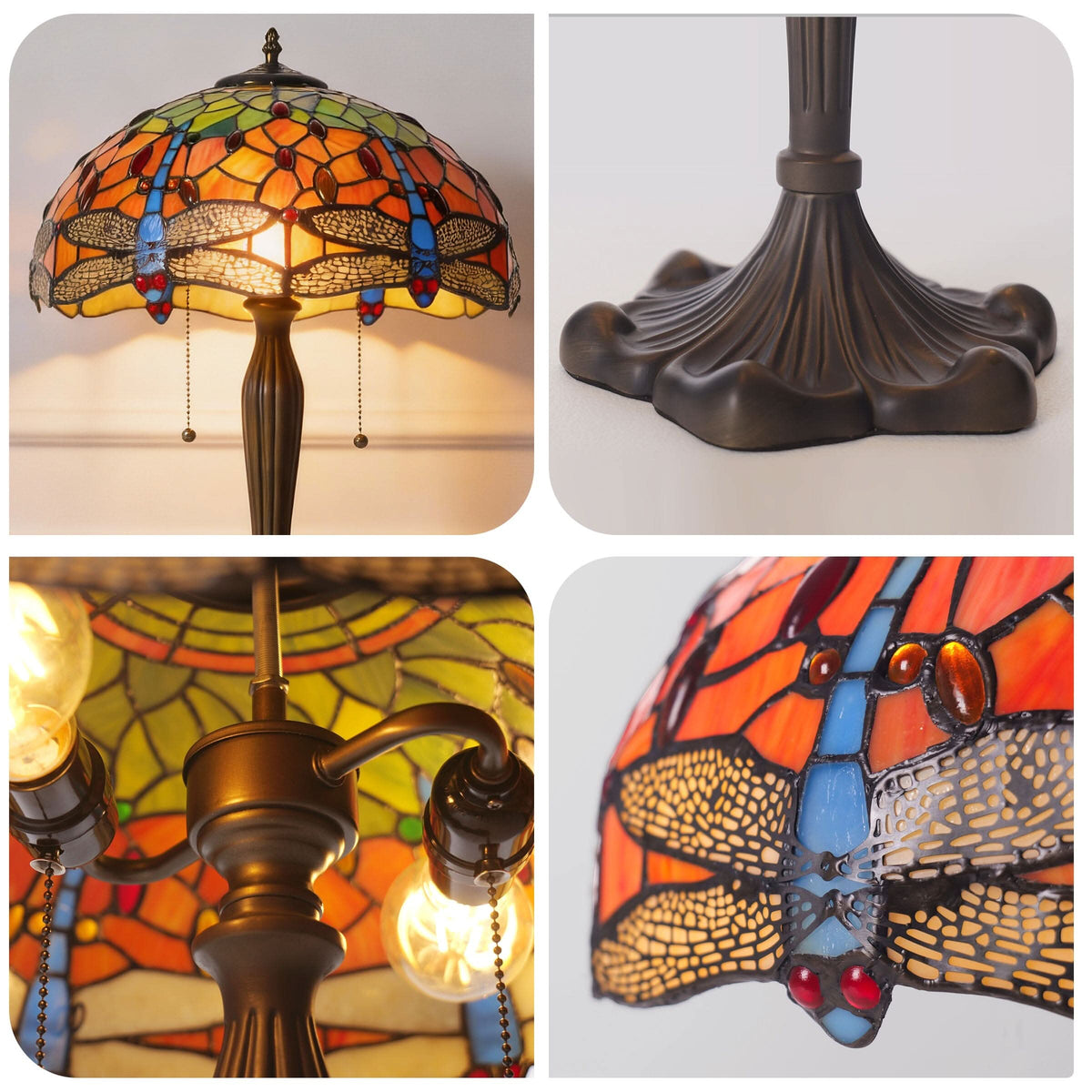 Lightsin Tiffany Table Lamp | Handcrafted Stained Glass Dragonfly Series Blue Dragonfly