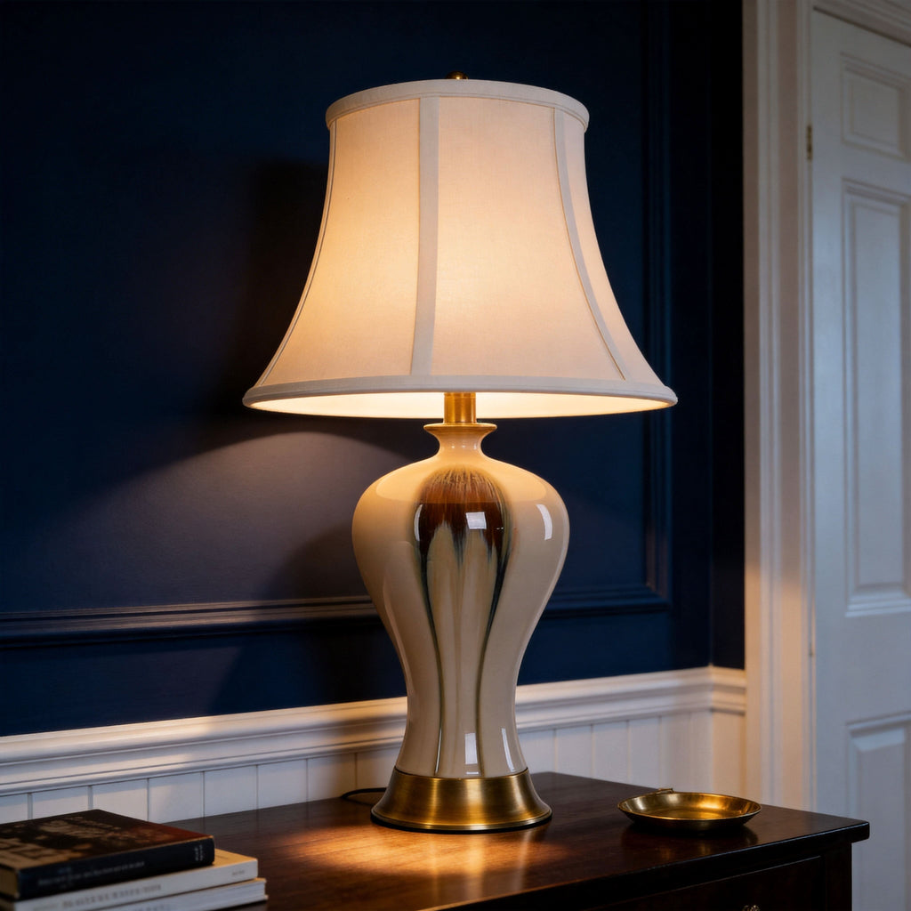 Lightsin Hand-Glazed ‘Earth & Gold’ Ceramic Table Lamp - A Unique Artisan Masterpiece