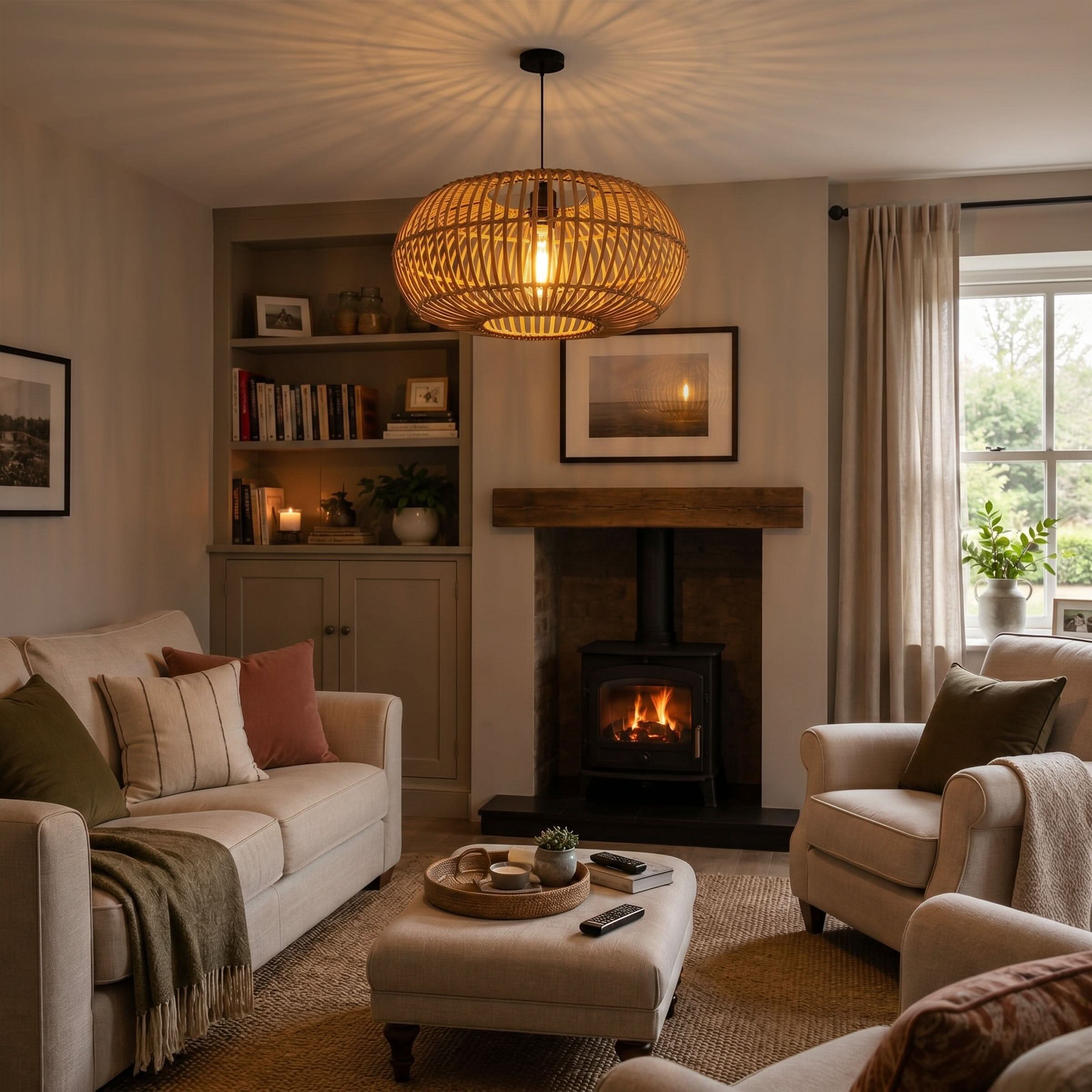Lightsin Natural Bamboo Woven Round Pendant Light for Warm Interiors