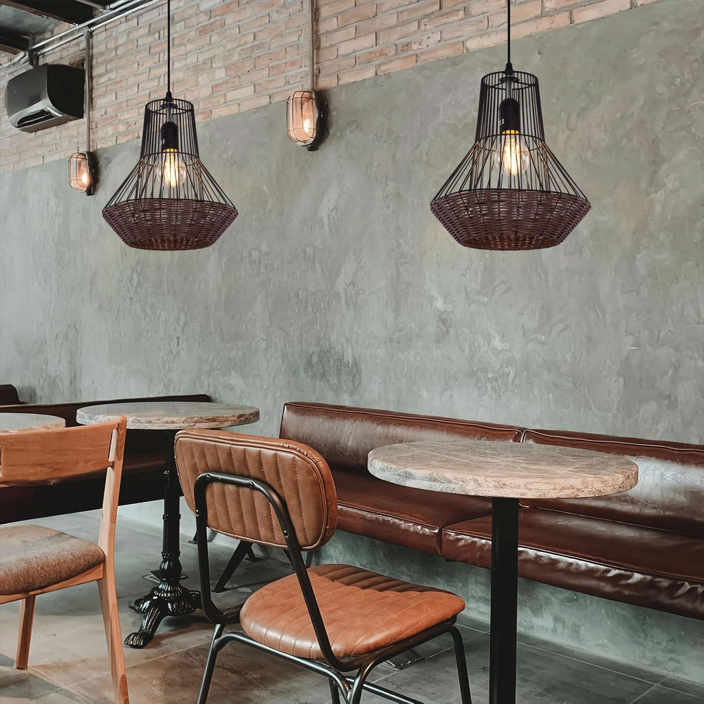 Glyph-Lightsin Geometric Rattan and Iron Pendant Light for Dining, Kitchen, and Living Rooms