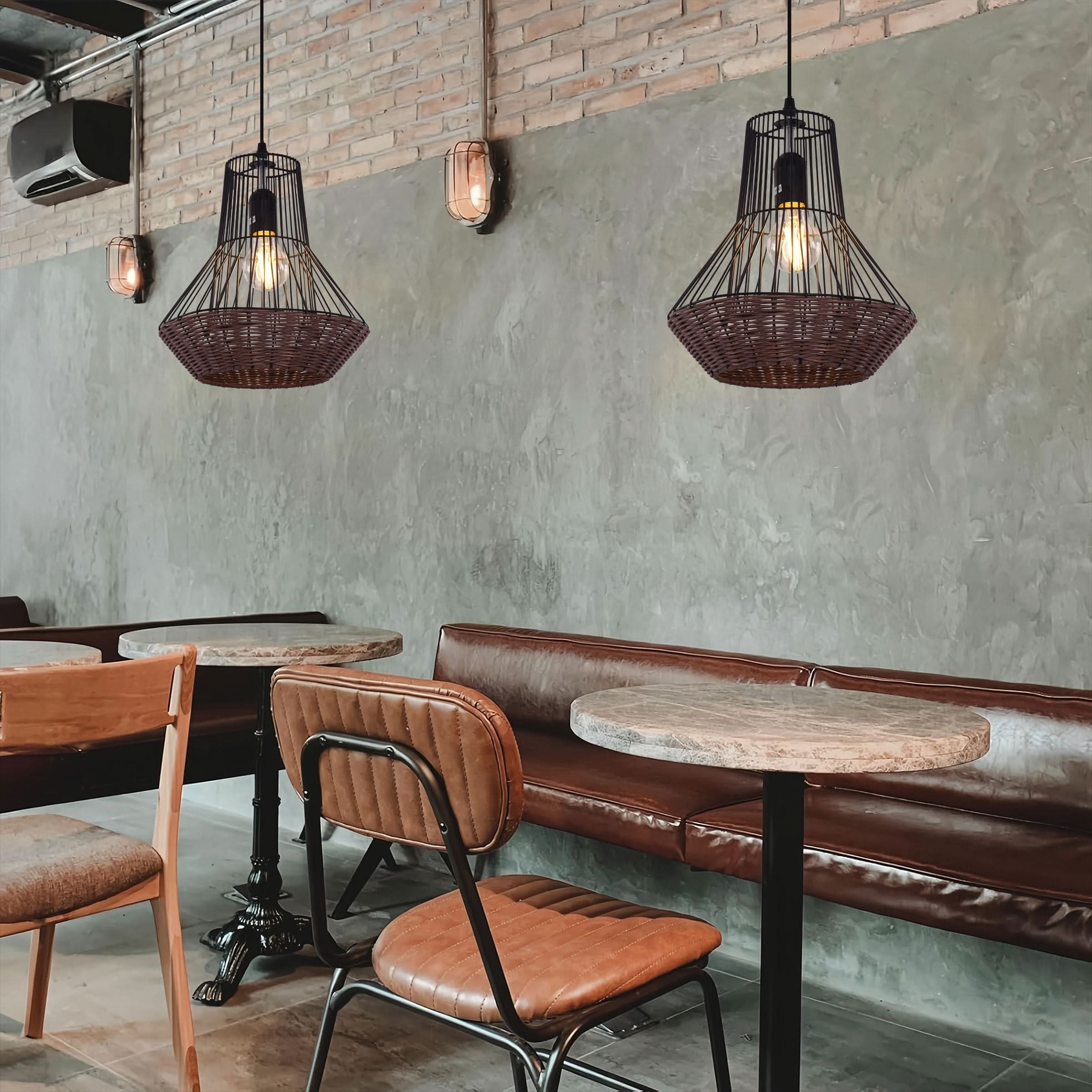 Glyph-Lightsin Geometric Rattan and Iron Pendant Light for Dining, Kitchen, and Living Rooms