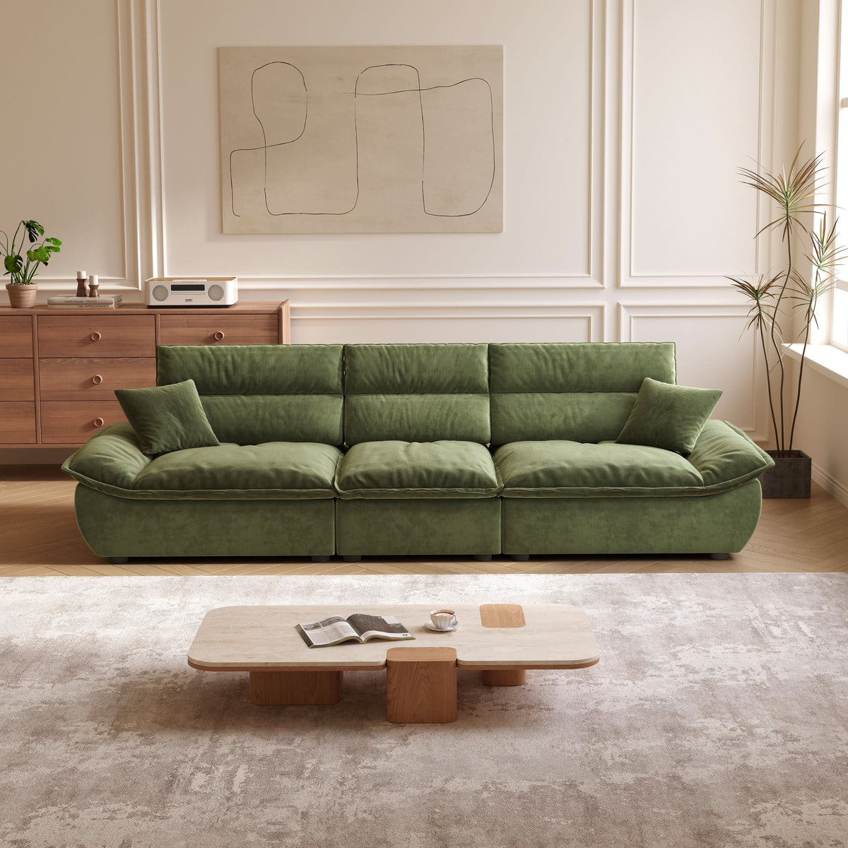 Cottonfy Adjustable Backrest Sailboat  Corduroy Sofa Green