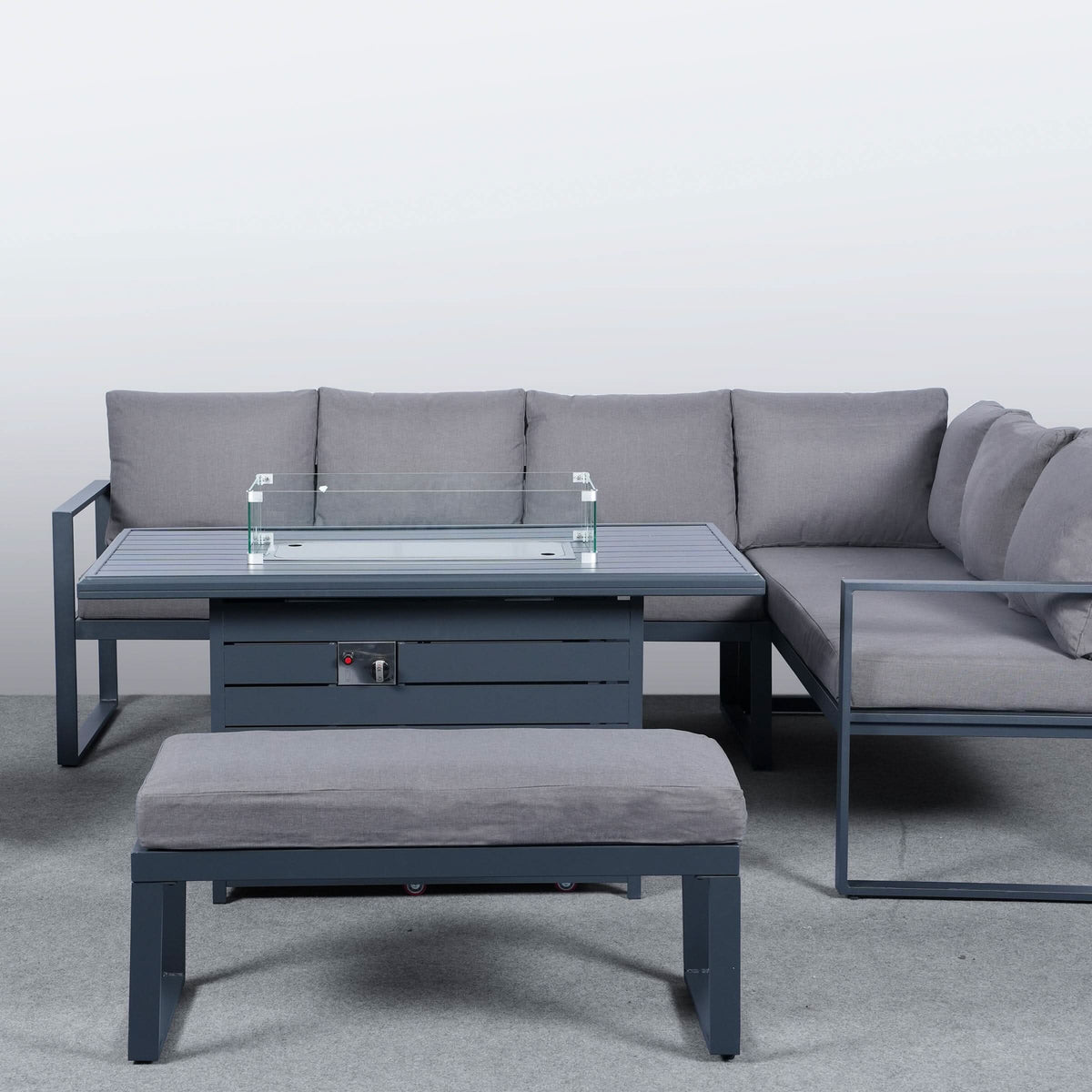 5 Piece Metal Sectional Garden Furniture Set Outdoor Corner Sofa with Cushions and Heated Table