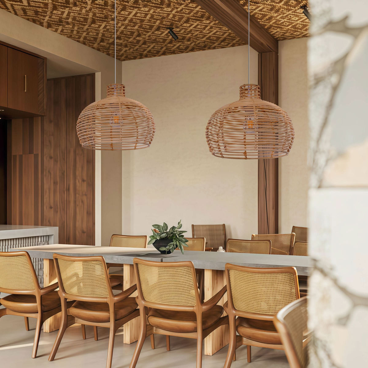 Lightsin Cella-Lightweight Open Weave Rattan Ceiling Light