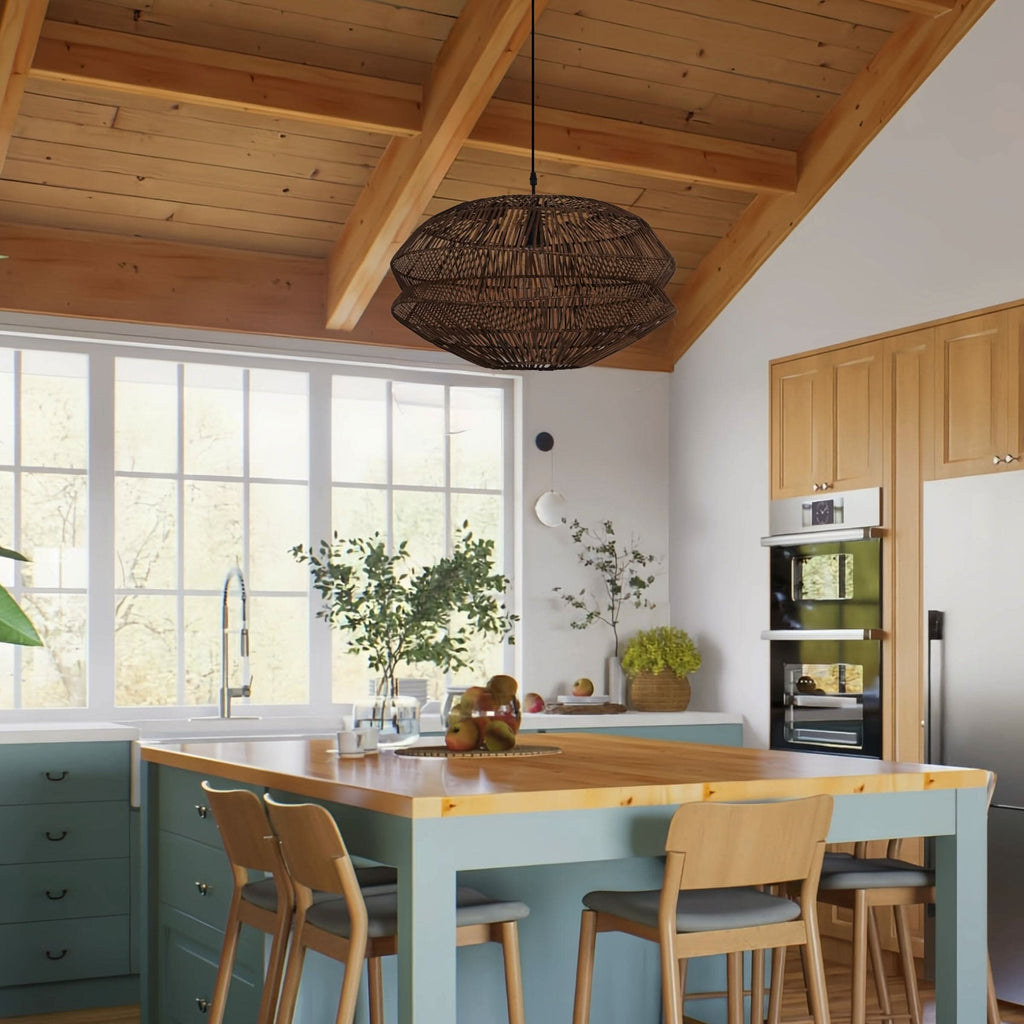 Lightsin Eco Friendly Rattan Pendant Light Handwoven Rustic Farmhouse Ceiling Light