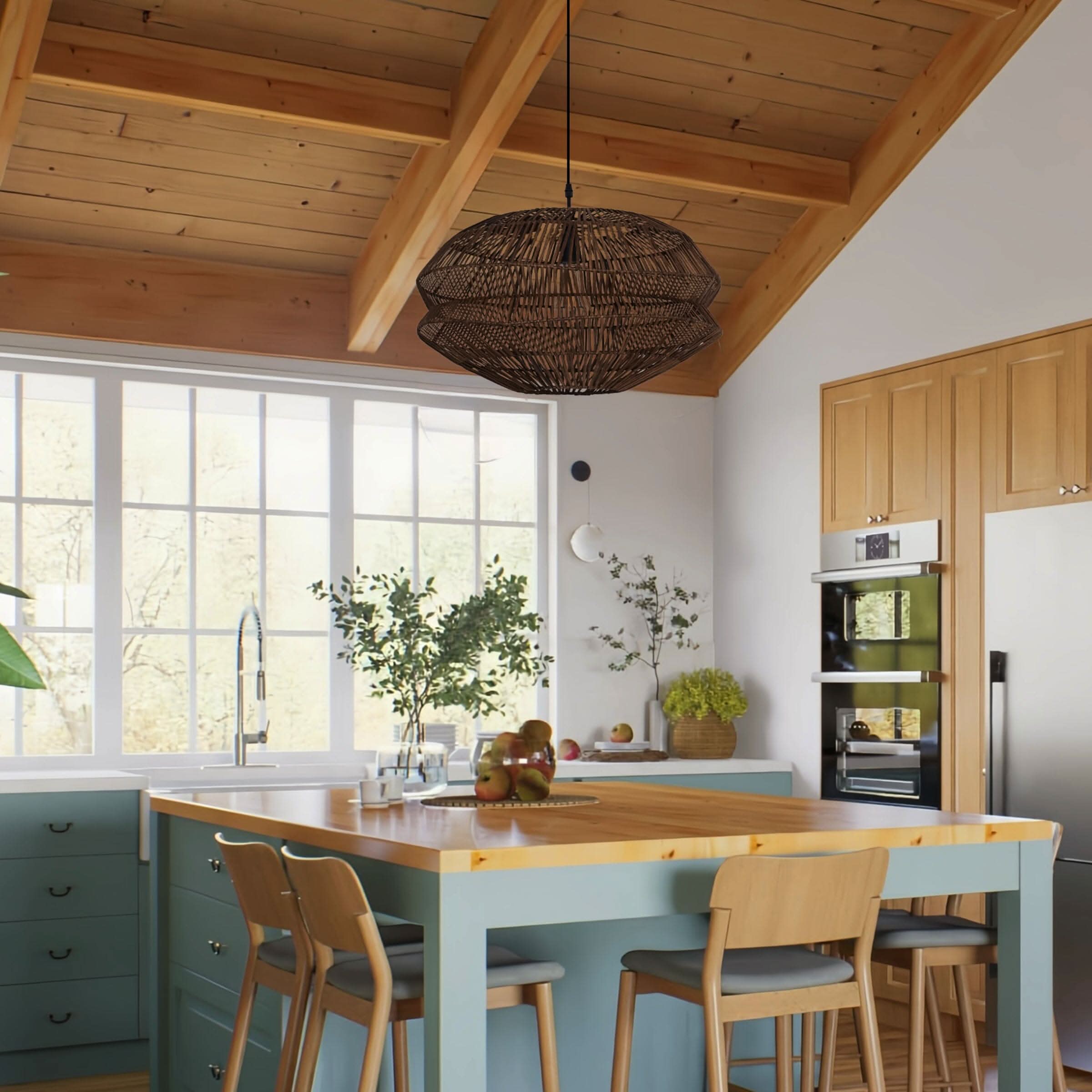 Lightsin Eco Friendly Rattan Pendant Light Handwoven Rustic Farmhouse Ceiling Light