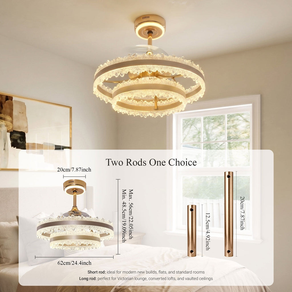 Lightsin Modern Gold Halo Ceiling Fan Light with Remote, 6 Speeds & 3 Colour Temperatures