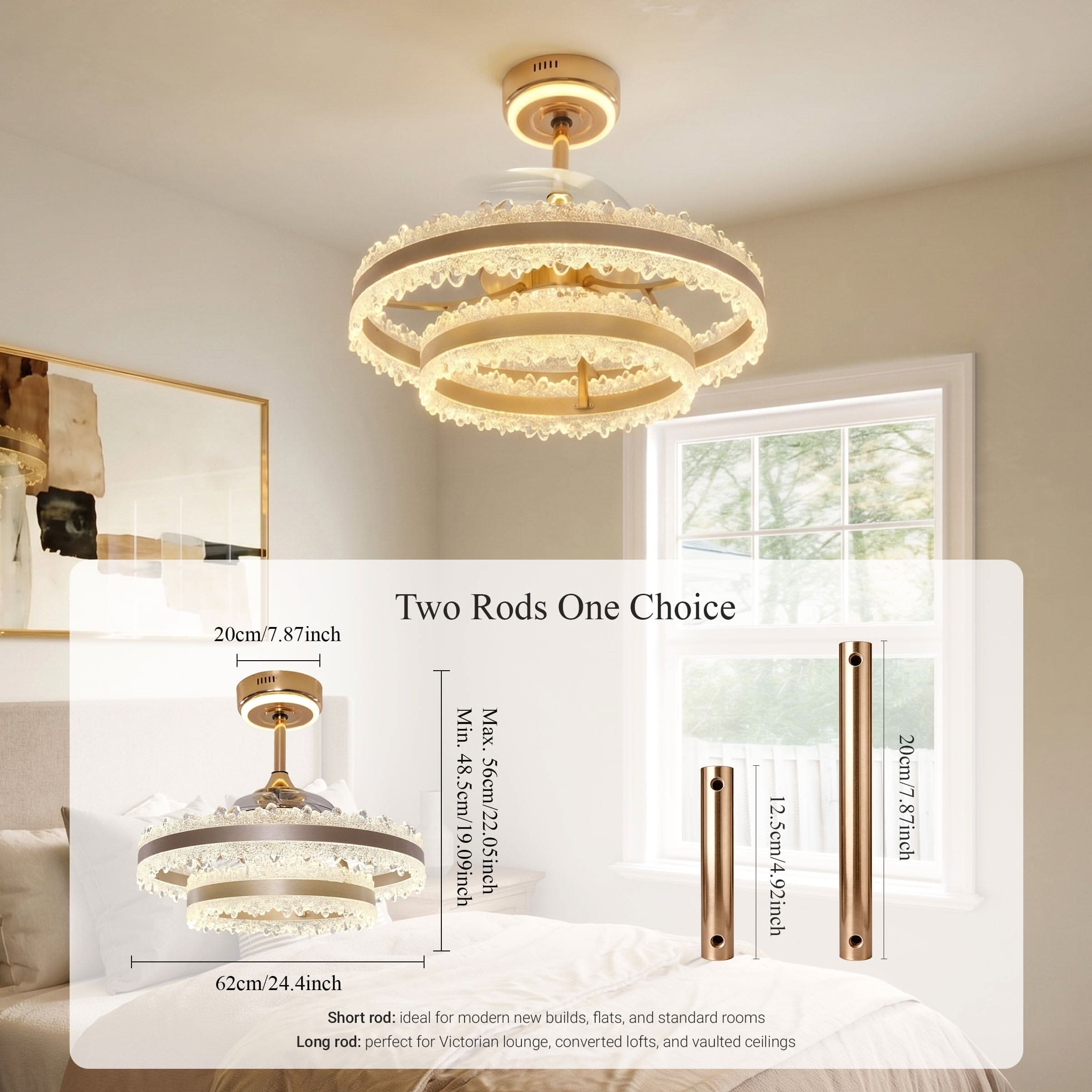 Lightsin Modern Gold Halo Ceiling Fan Light with Remote, 6 Speeds & 3 Colour Temperatures