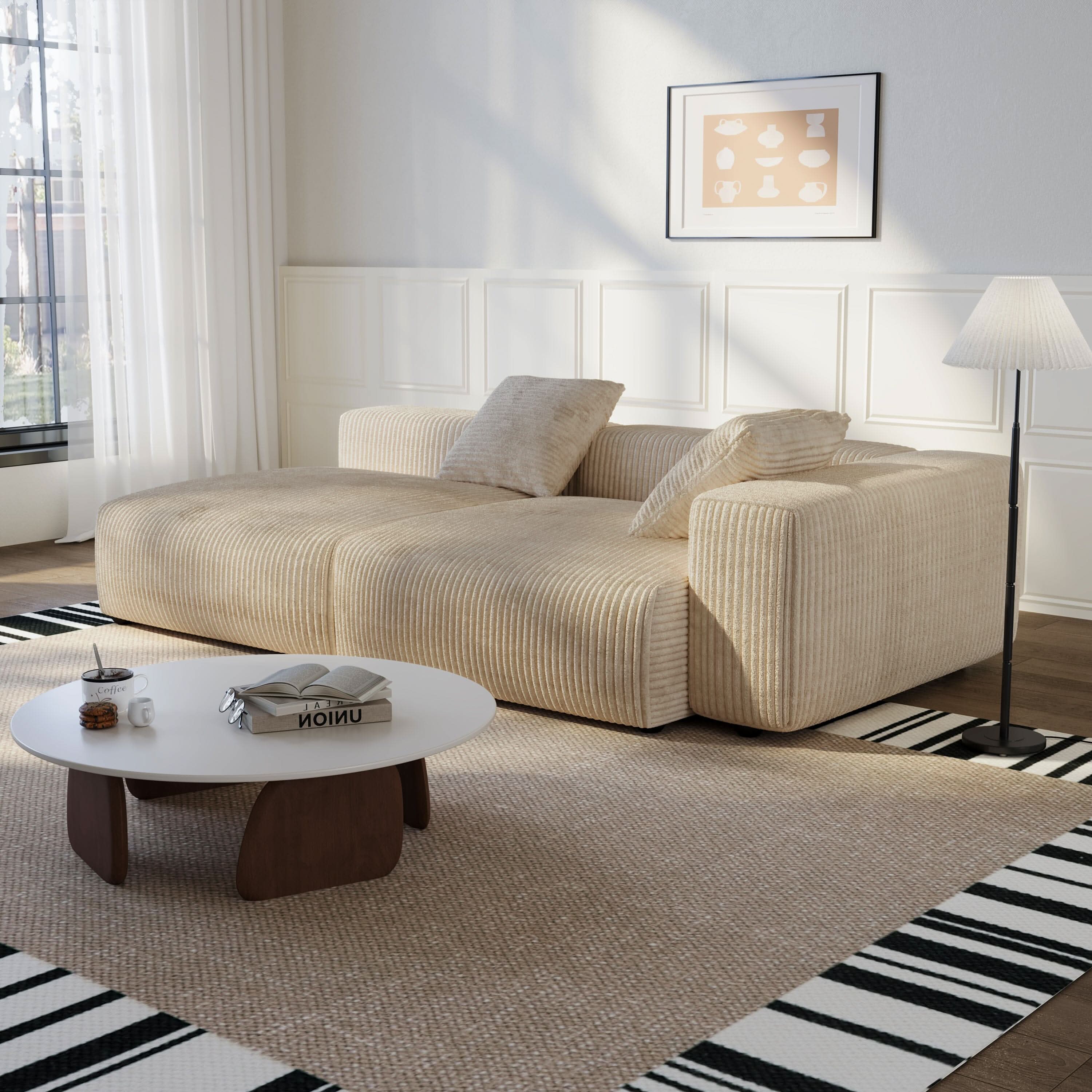 Cottonfy Corduroy Modular Wide Seat Chaise Sofa Block