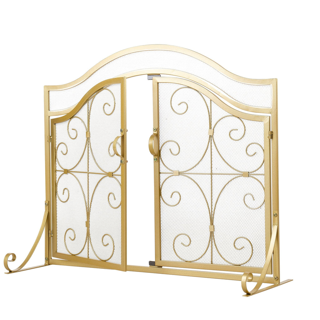 Smallbee Iron Fireplace Screen Gold Powder-Coated – 90x32x78.8cm