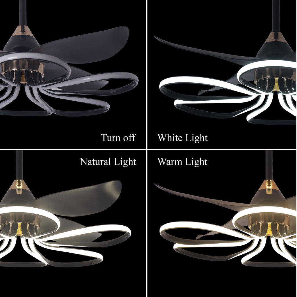 Lightsin 36-inch Black Modern Petal LED Ceiling Fan with Light - 6-Speed with Remote Control