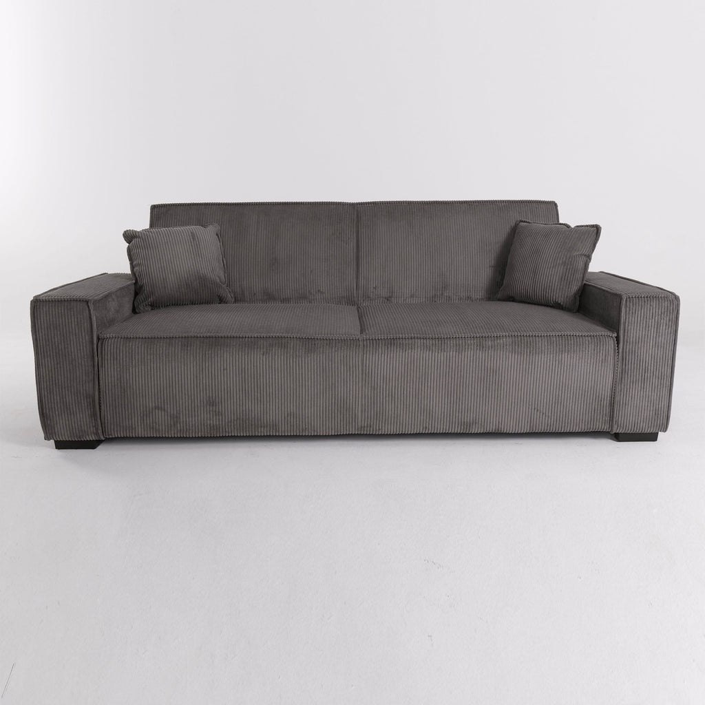 Beige & Grey Corduroy Sofa Bed with Adjustable Backrest and Spring Coil Support
