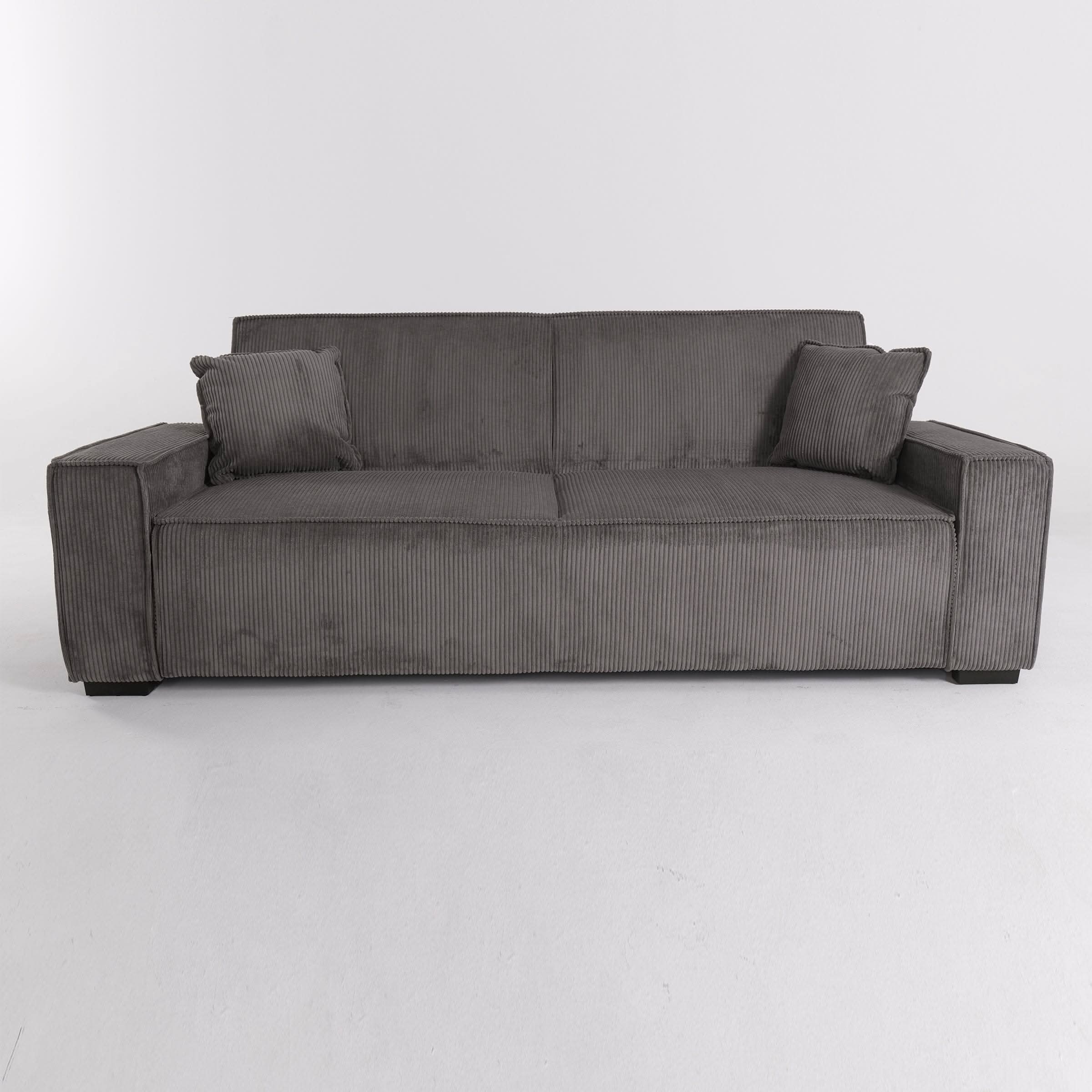 Beige & Grey Corduroy Sofa Bed with Adjustable Backrest and Spring Coil Support