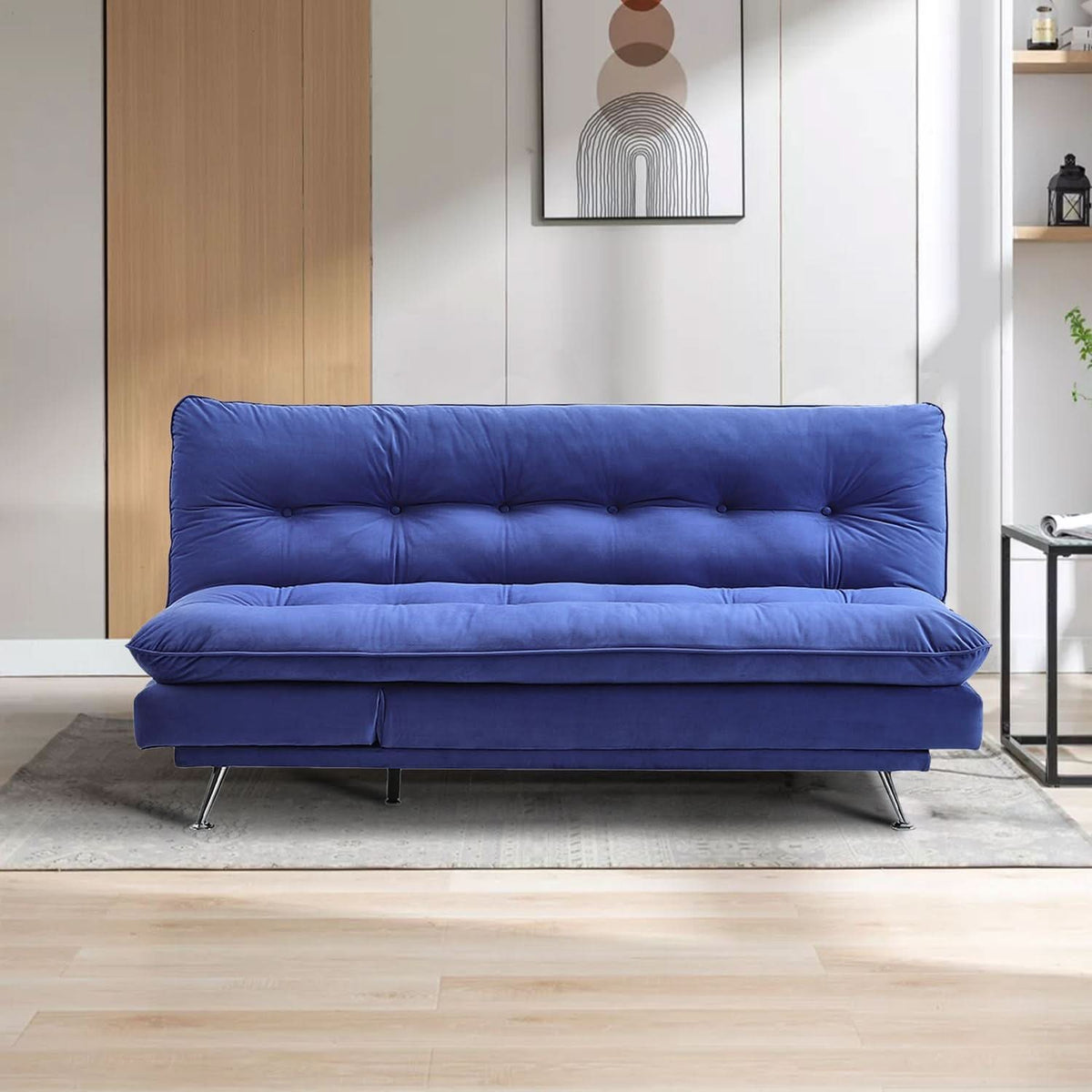 Modern 3-Seater Linen Fabric Sofa Bed with Cushions and 2 Pillows