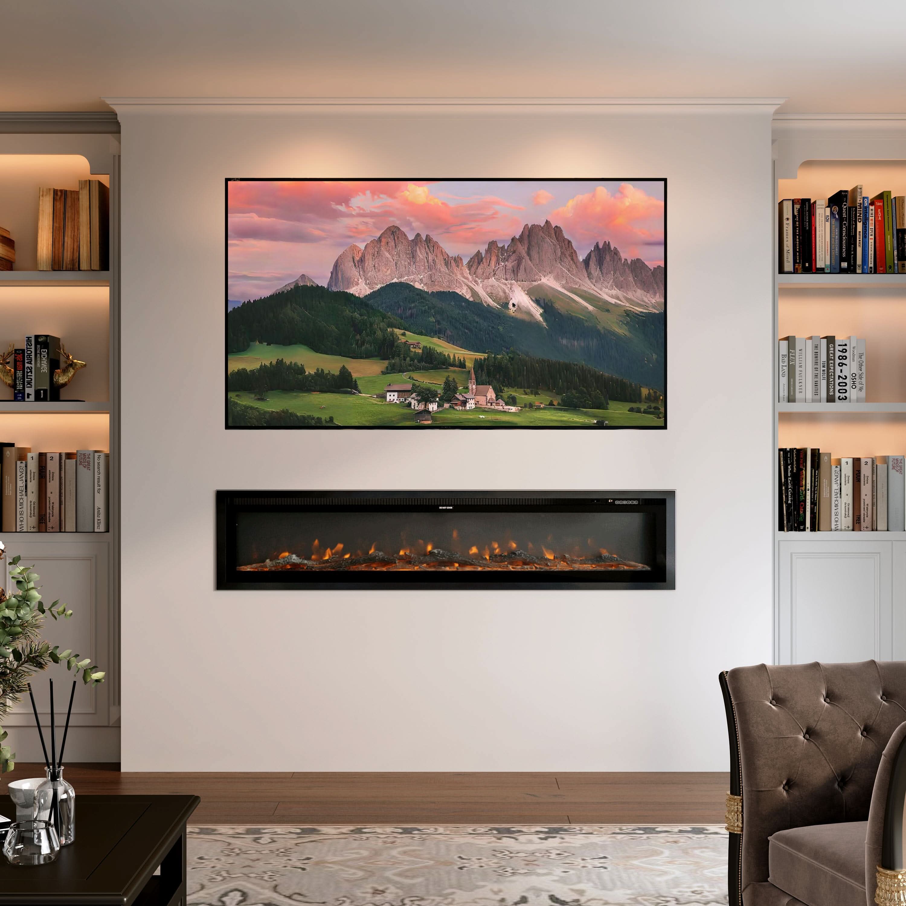 40/50/60 Inch Black/White 9 flame colour Electric Fireplace 1800W Wall Mounted Heater With Installation Kit
