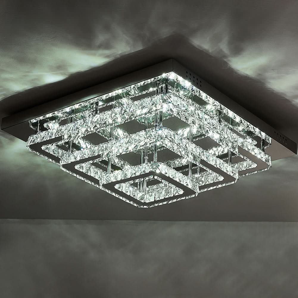 96w LED Ceiling Light 70 x 70 cm Square 3 Tier Crystal Chandelier