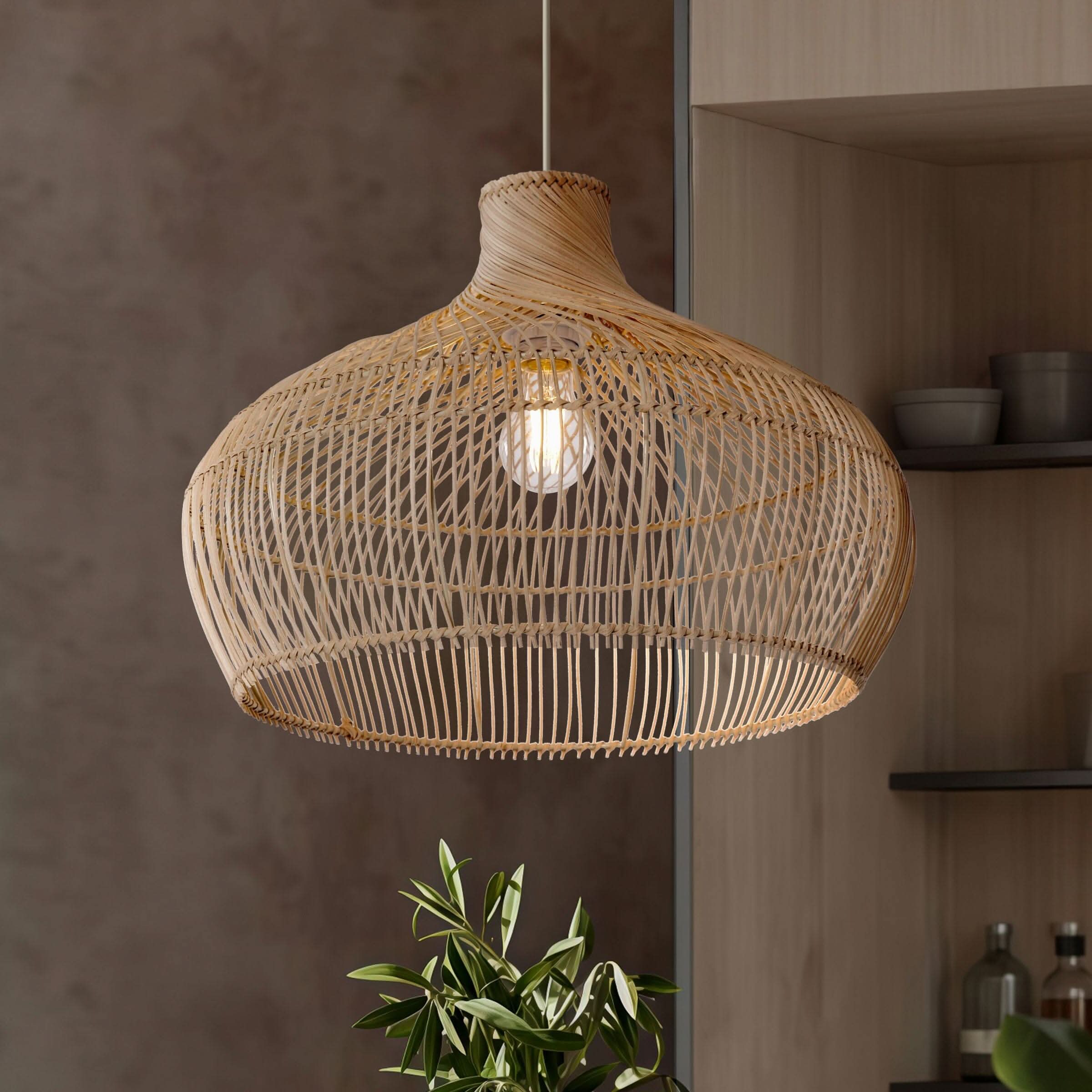 Lightsin Cella-Handwoven Gourd Shaped Rattan Pendant Light