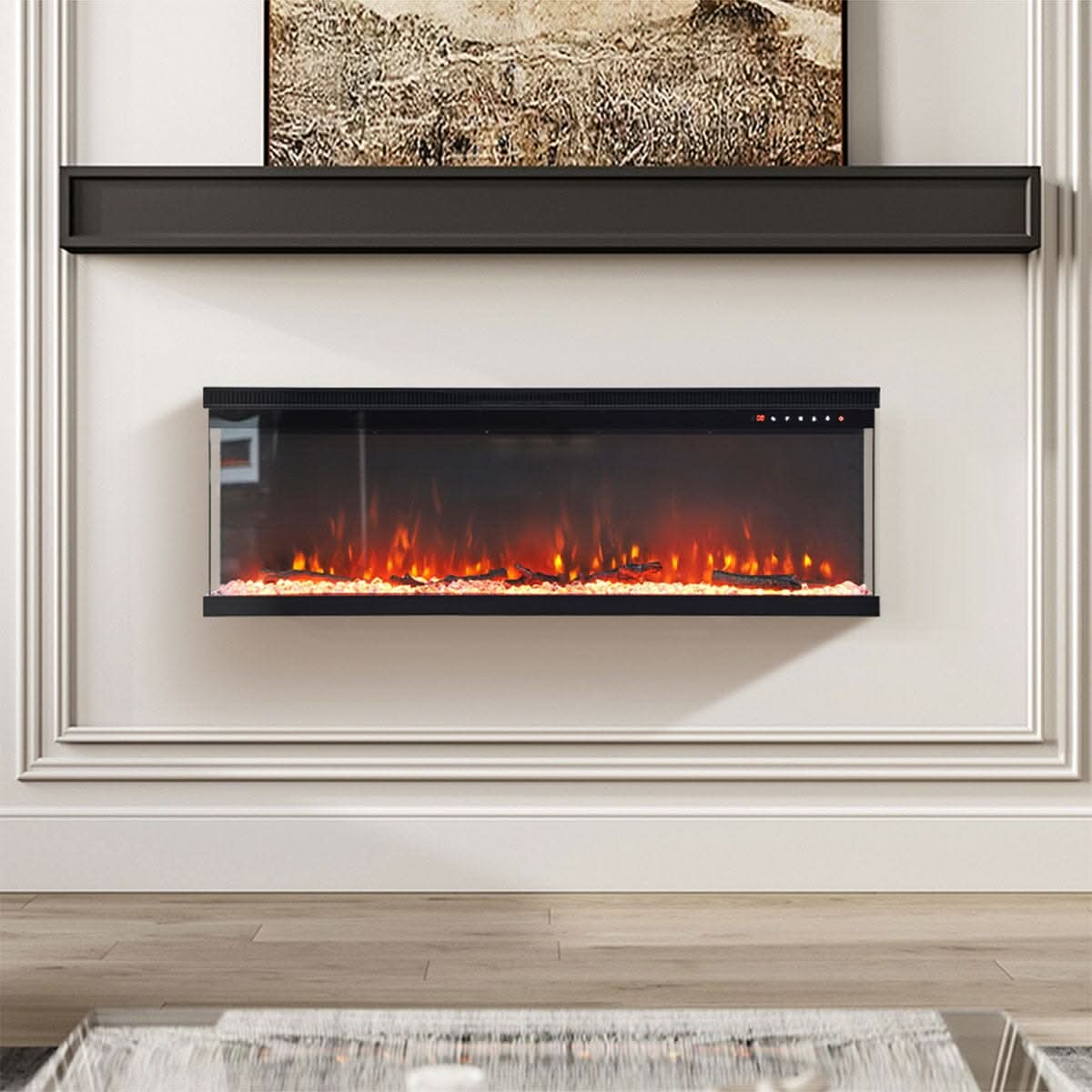 40/50/60/70/80/100-Inch 3-Sided Freestanding Electric Fireplace 12 Flame Colours and 5 Brightness Modes
