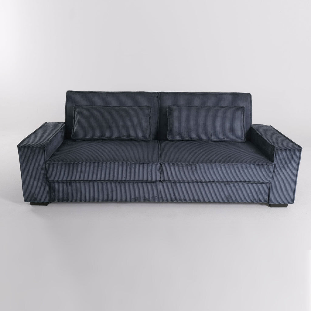 Caramel & Deep Blue Corduroy Sofa Bed with Adjustable Backrest and Spring Coil Support
